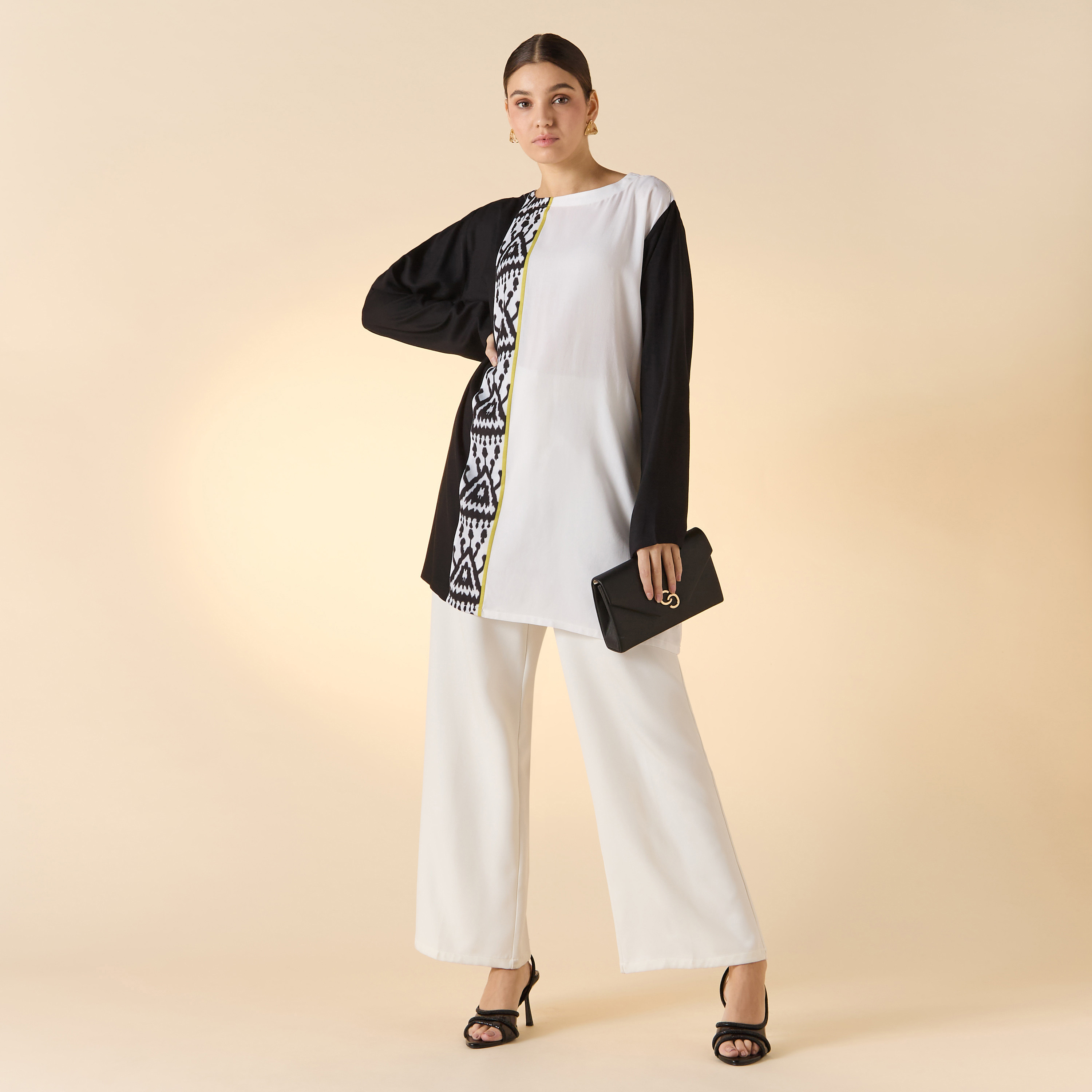 FYOR Panelled Round Neck Top with Long Sleeves-women-clothing-dresses-image-2