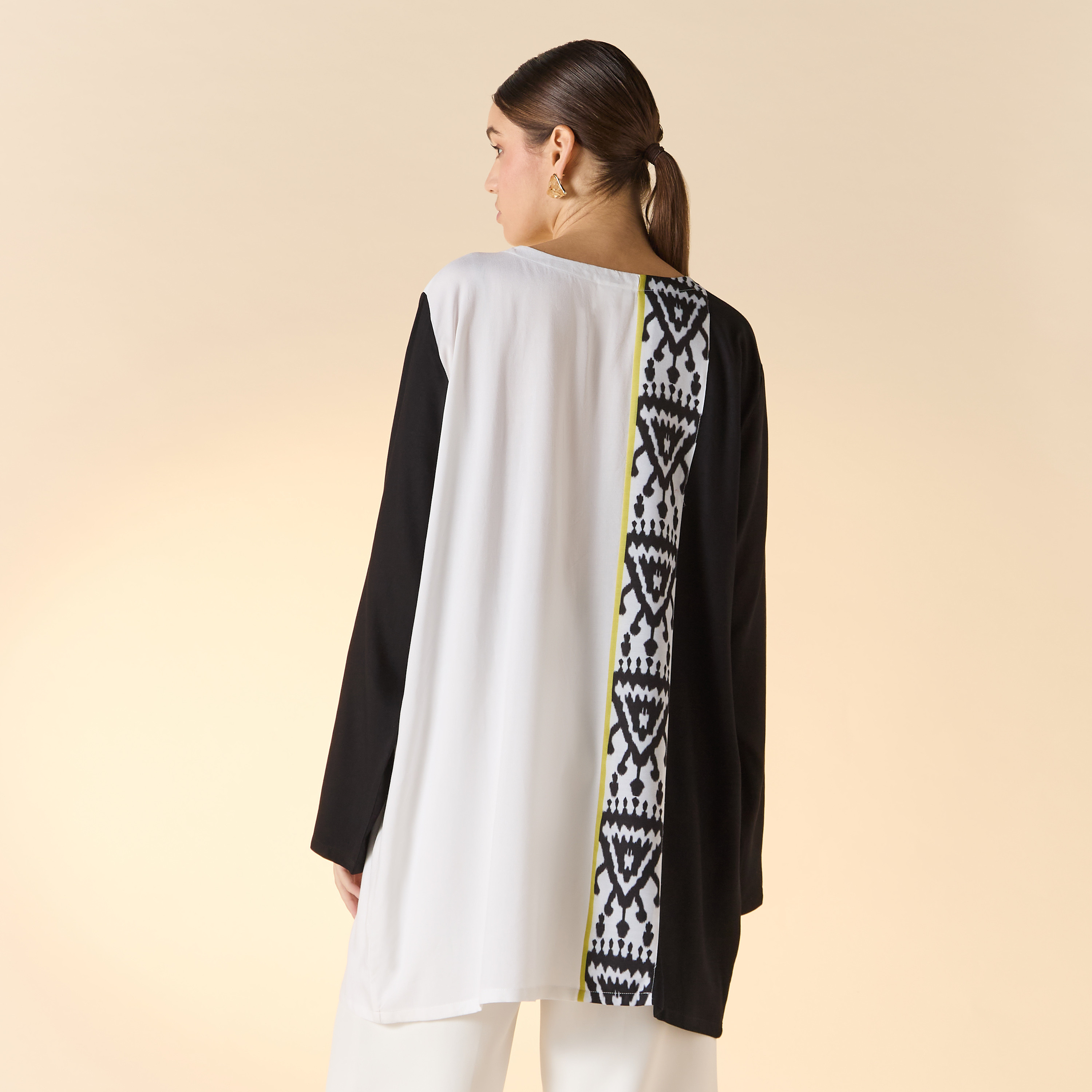FYOR Panelled Round Neck Top with Long Sleeves-women-clothing-dresses-image-3