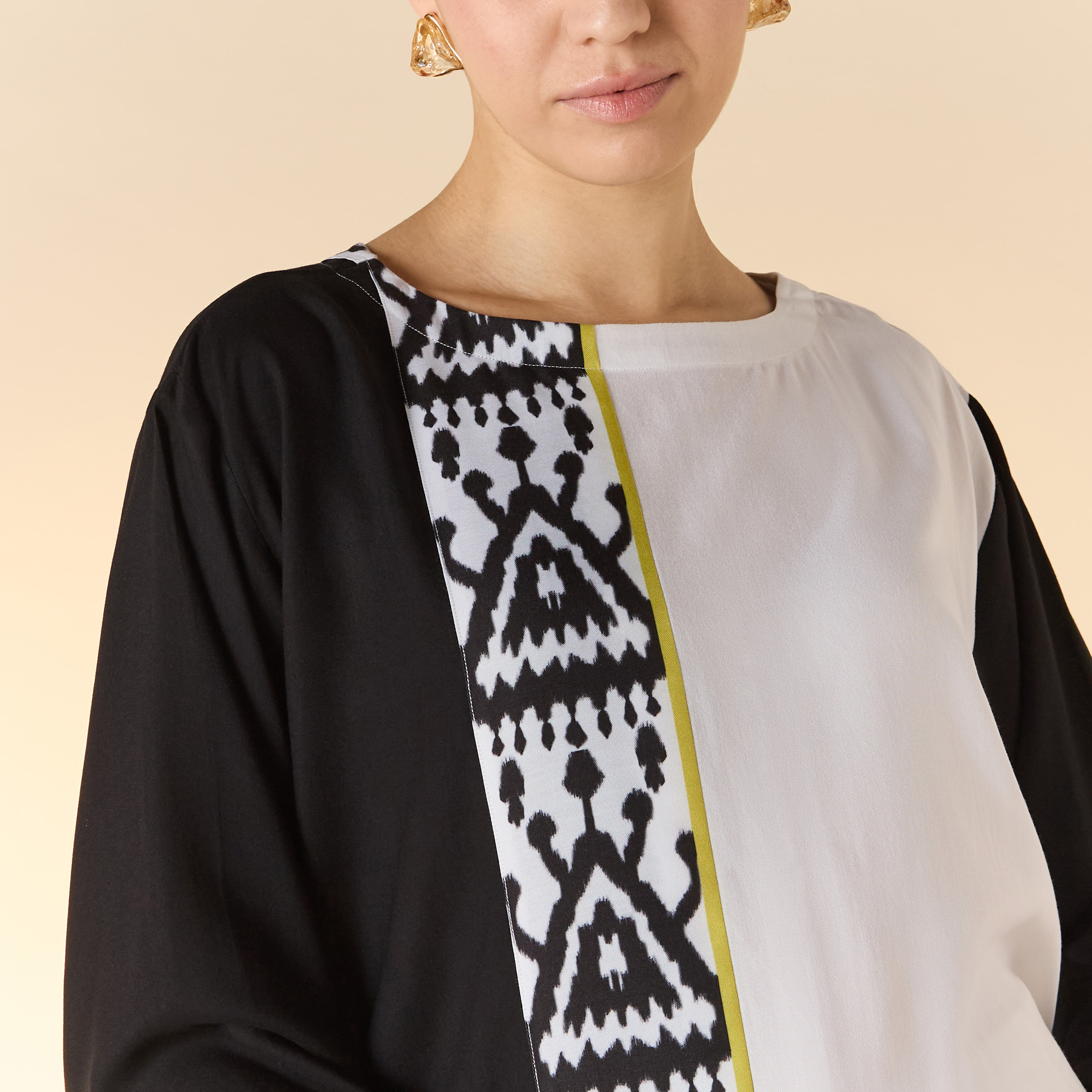 FYOR Panelled Round Neck Top with Long Sleeves-women-clothing-dresses-image-4