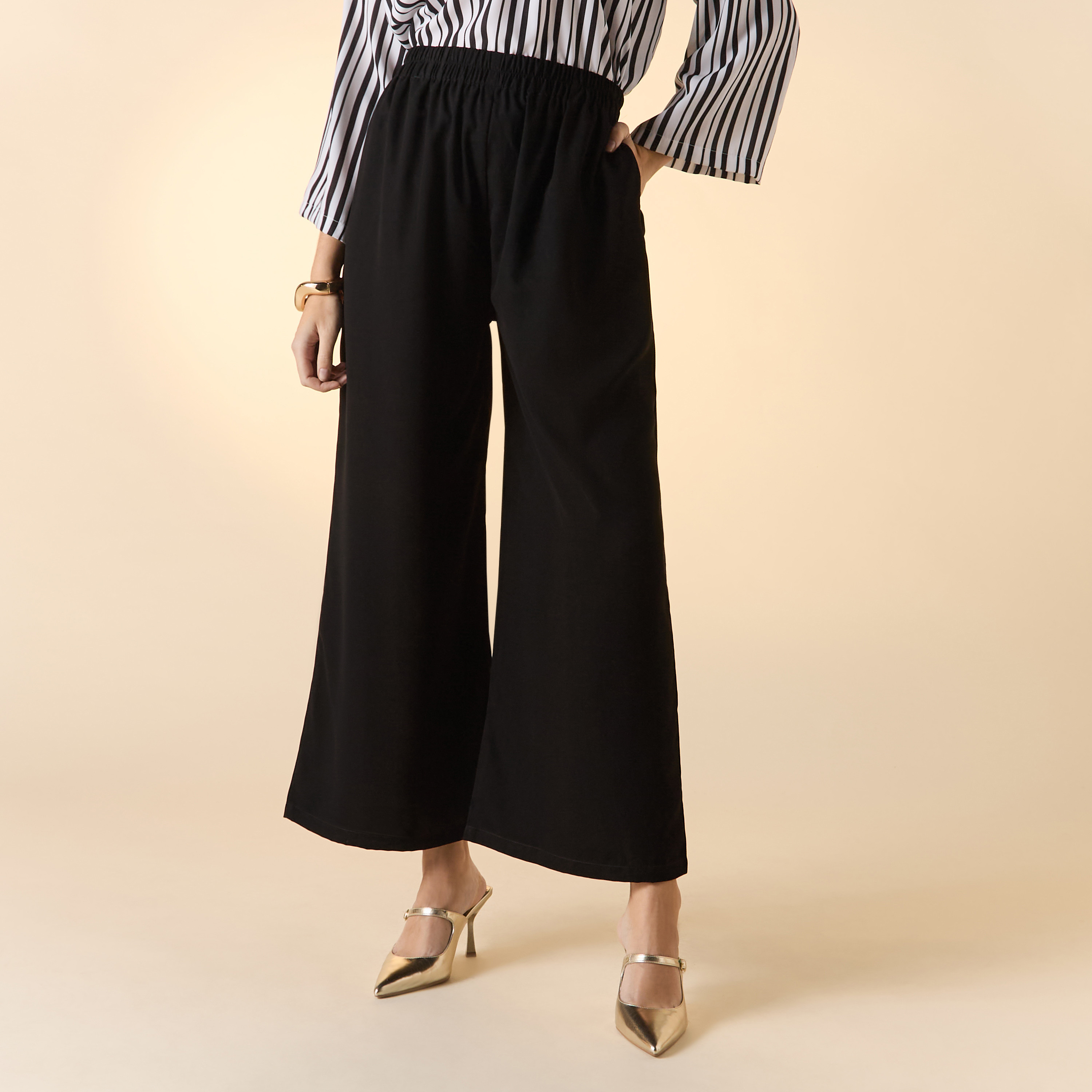 بلوزة مخططة بياقة عادية وأكمام طويلة من فيور-women-clothing-coordsets-image-3