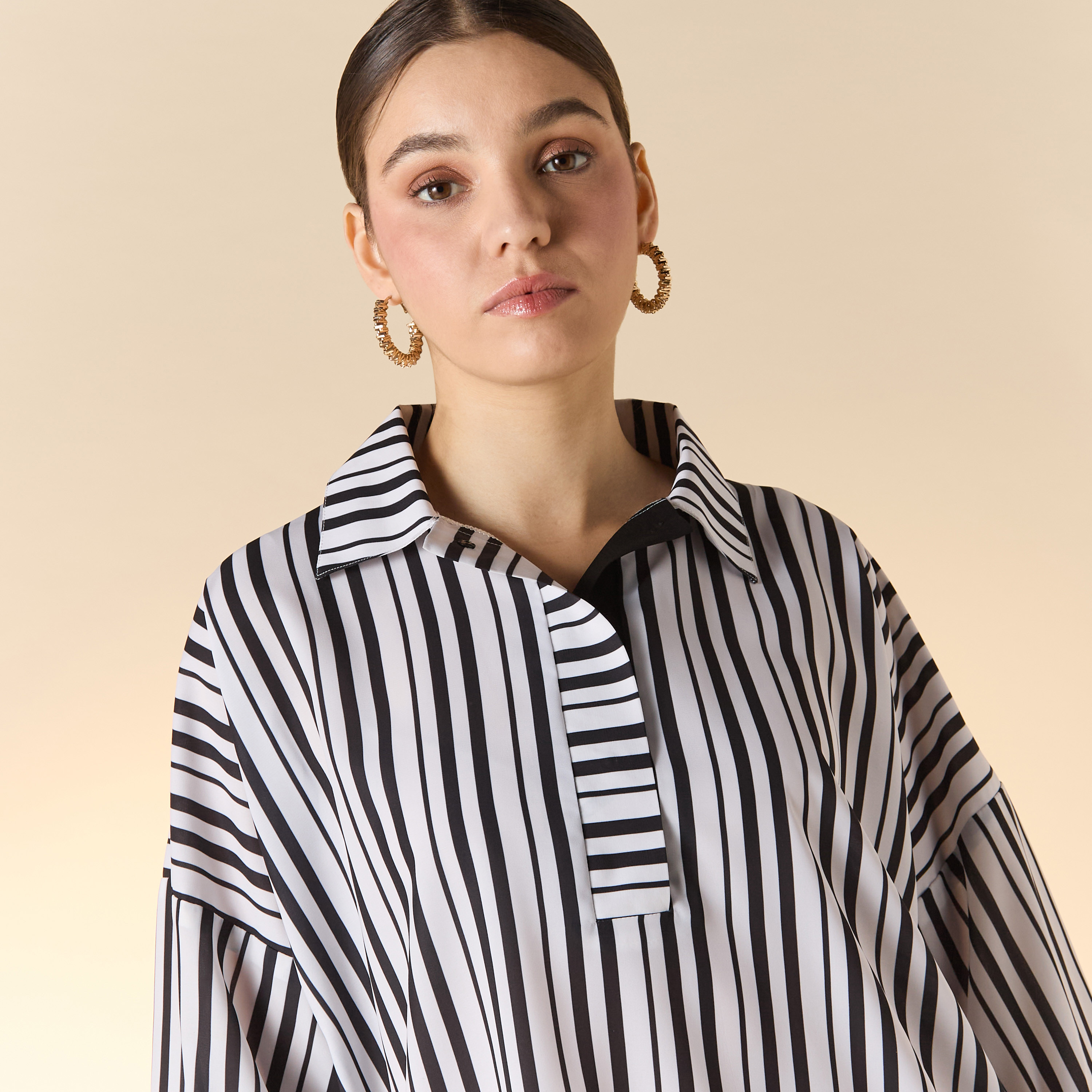 بلوزة مخططة بياقة عادية وأكمام طويلة من فيور-women-clothing-coordsets-image-5