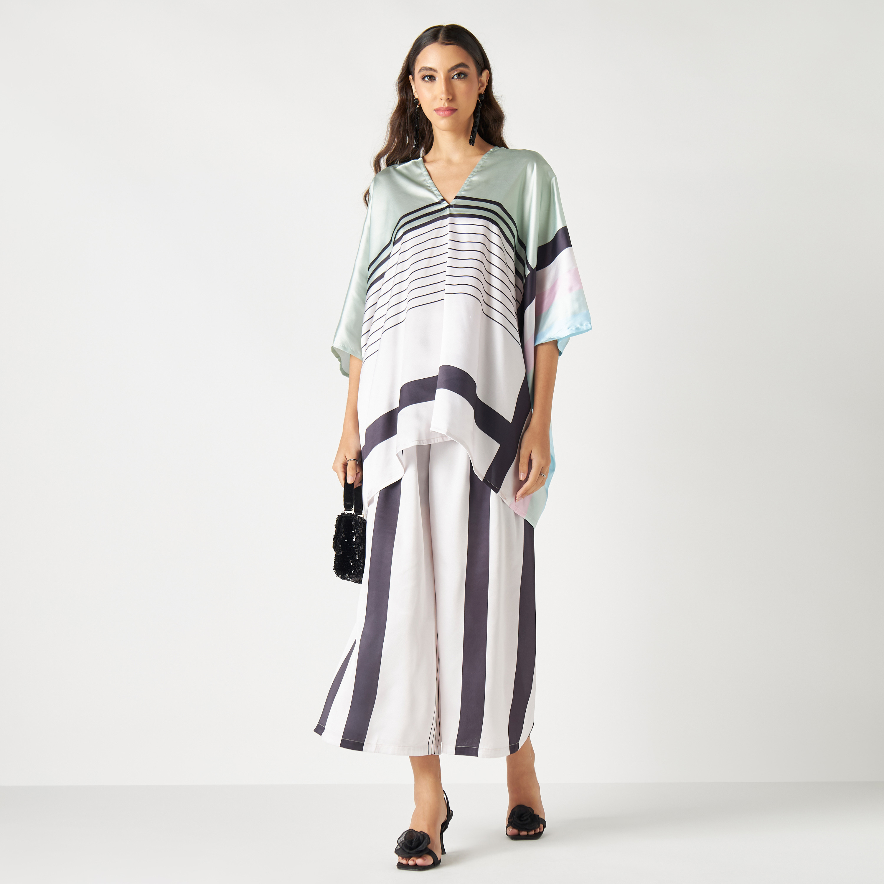 FYOR Striped V-neck Kaftan Top and Culottes Set-women-clothing-coordsets-image-1
