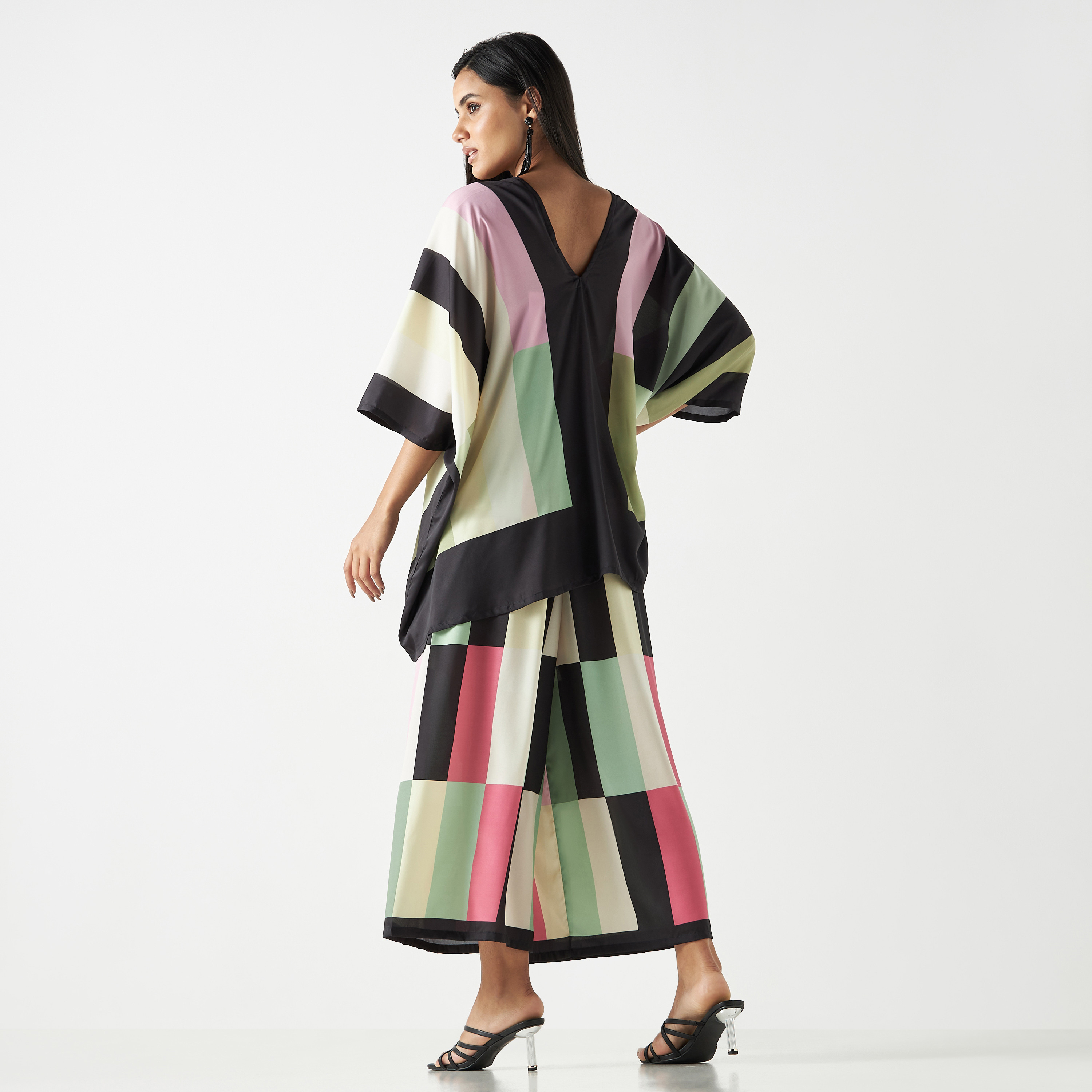 FYOR Printed V-Neck Three-Quarter Sleeves Kaftan Top and Wide Leg Pants-women-clothing-coordsets-image-4