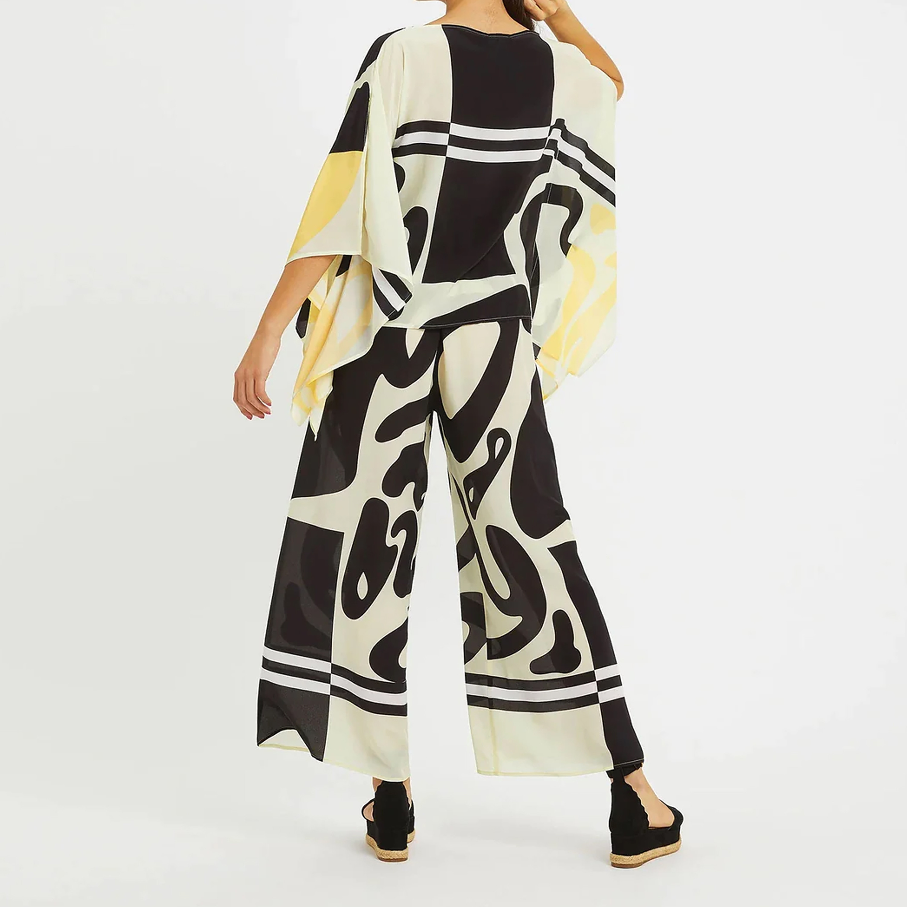 FYOR Co-Ord Set of Printed V-Neck Flared Sleeves Kaftan Top and Wide Pants-women-arabicclothing-abayainner-image-3