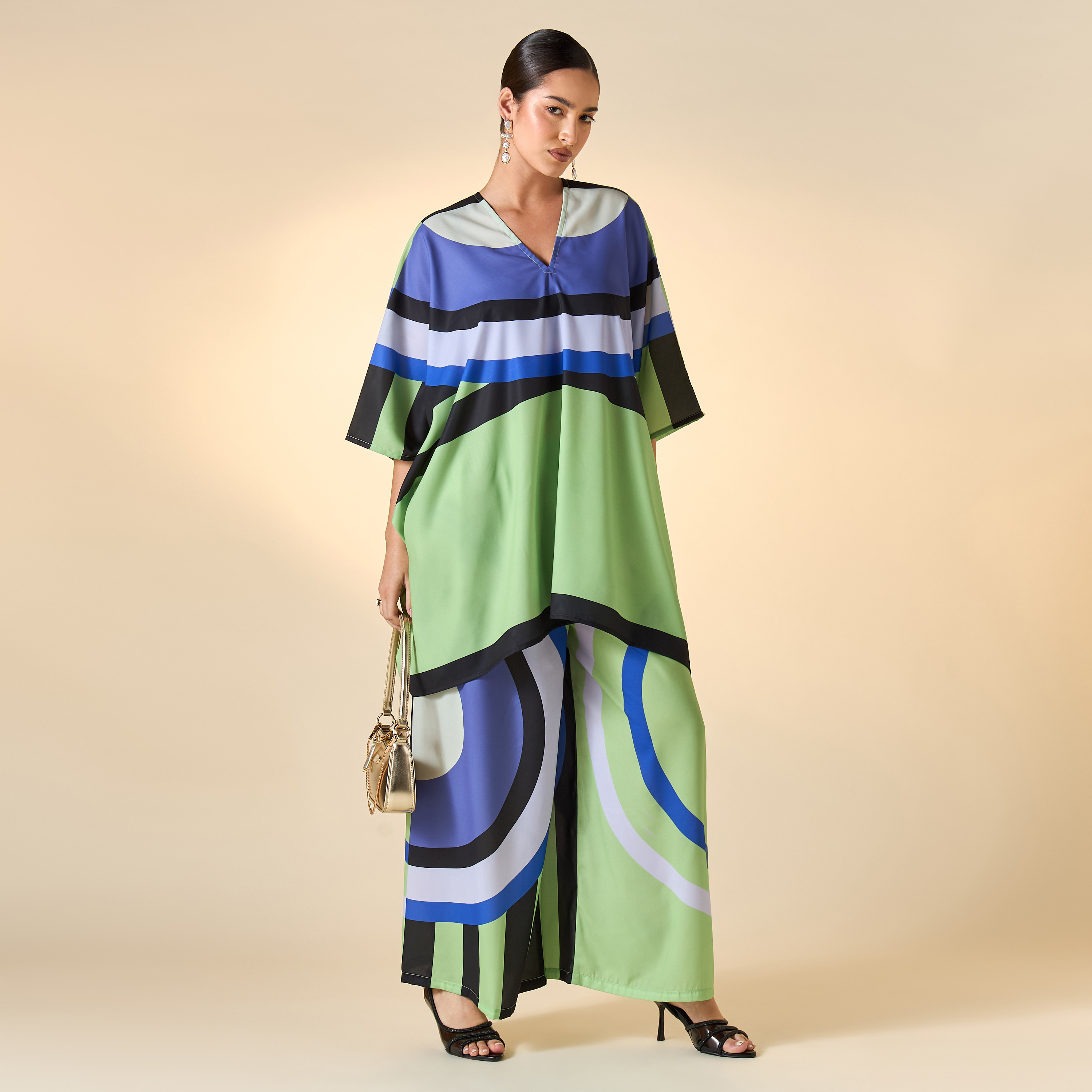 FYOR Printed V-neck Top and Wide Leg Pants-women-clothing-dresses-image-1