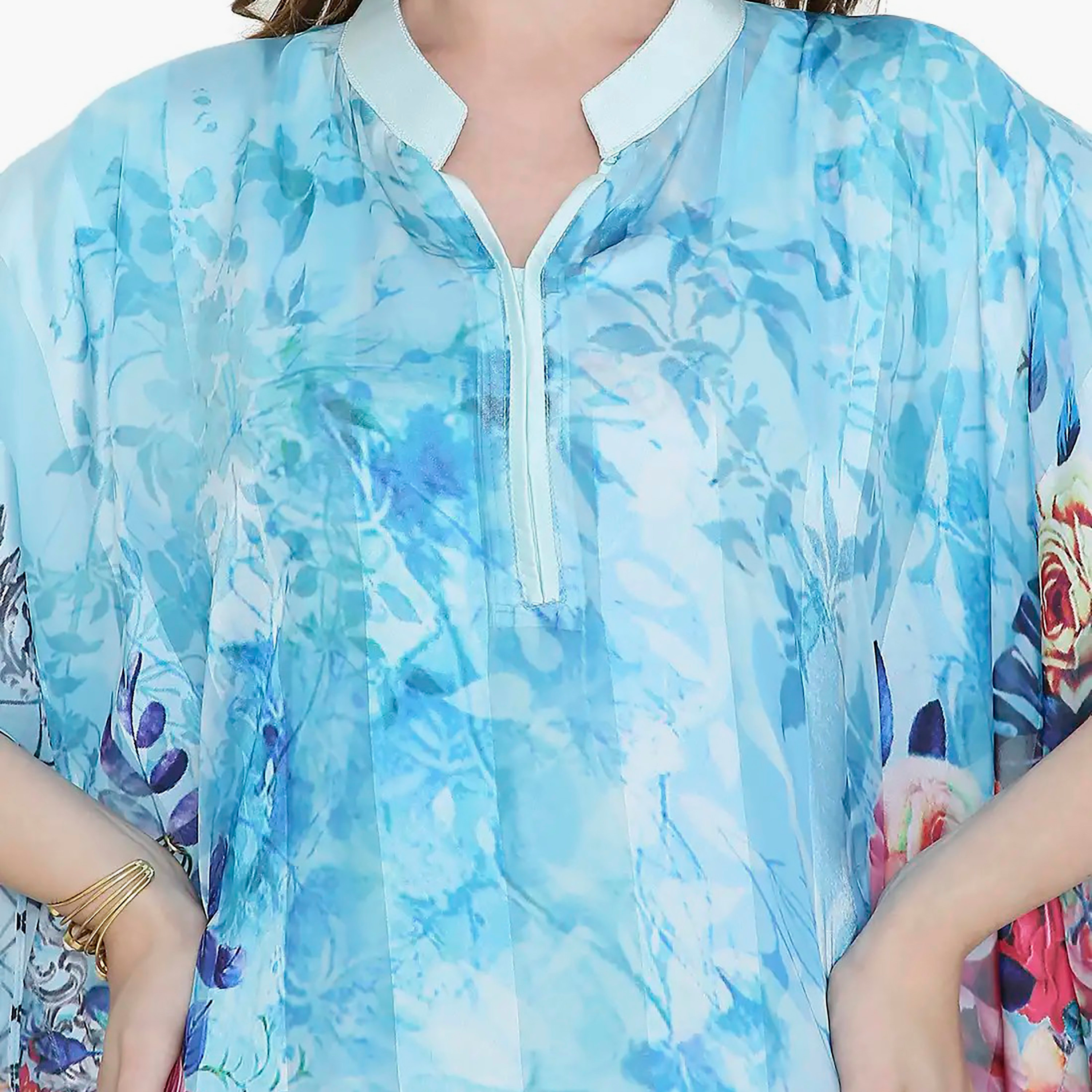 قفطان احتفالي نسائي مطبوع بياقة وأكمام واسعة من تصميم من هانا آند سارة-women-arabicclothing-jalabiyas-image-2