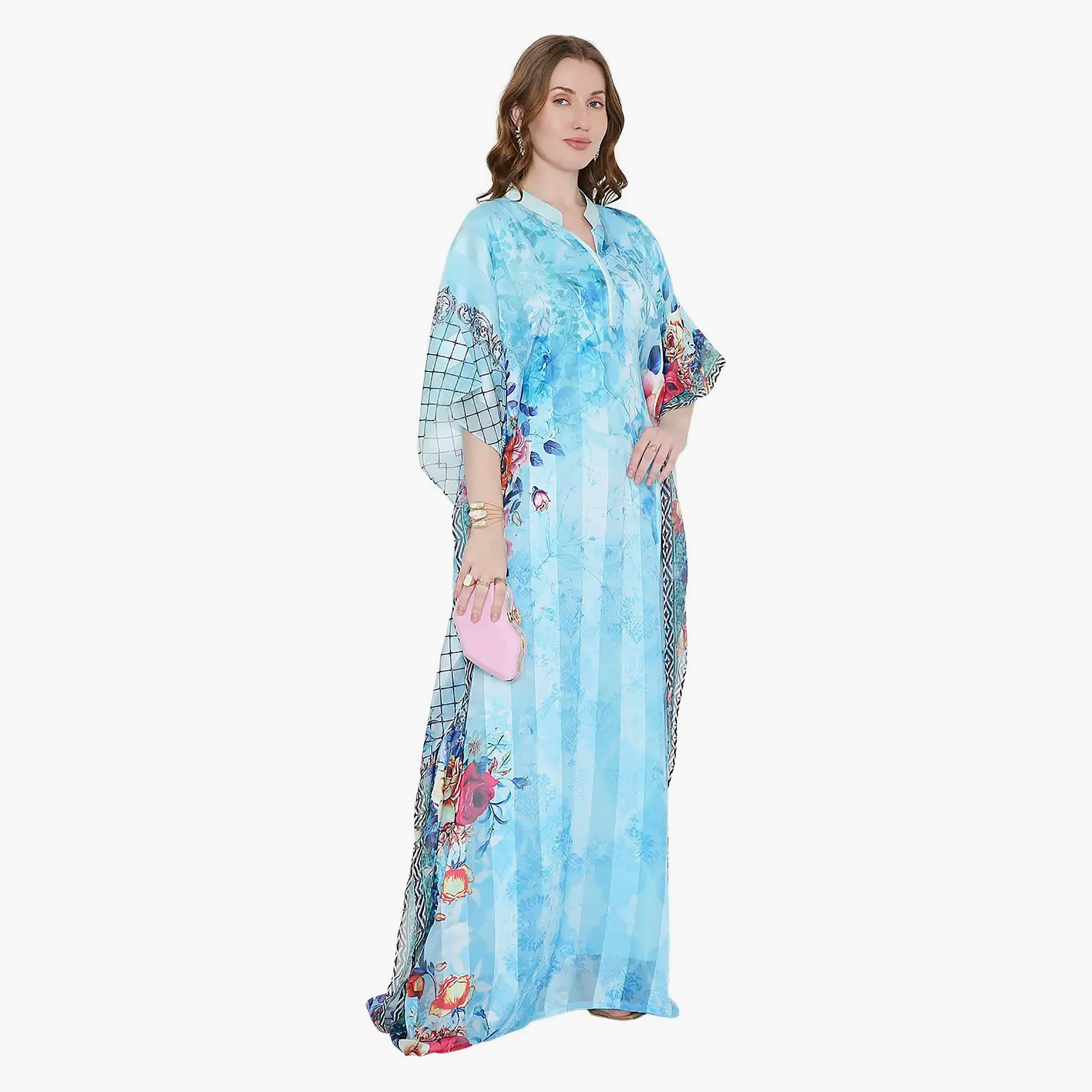 قفطان احتفالي نسائي مطبوع بياقة وأكمام واسعة من تصميم من هانا آند سارة-women-arabicclothing-jalabiyas-image-3