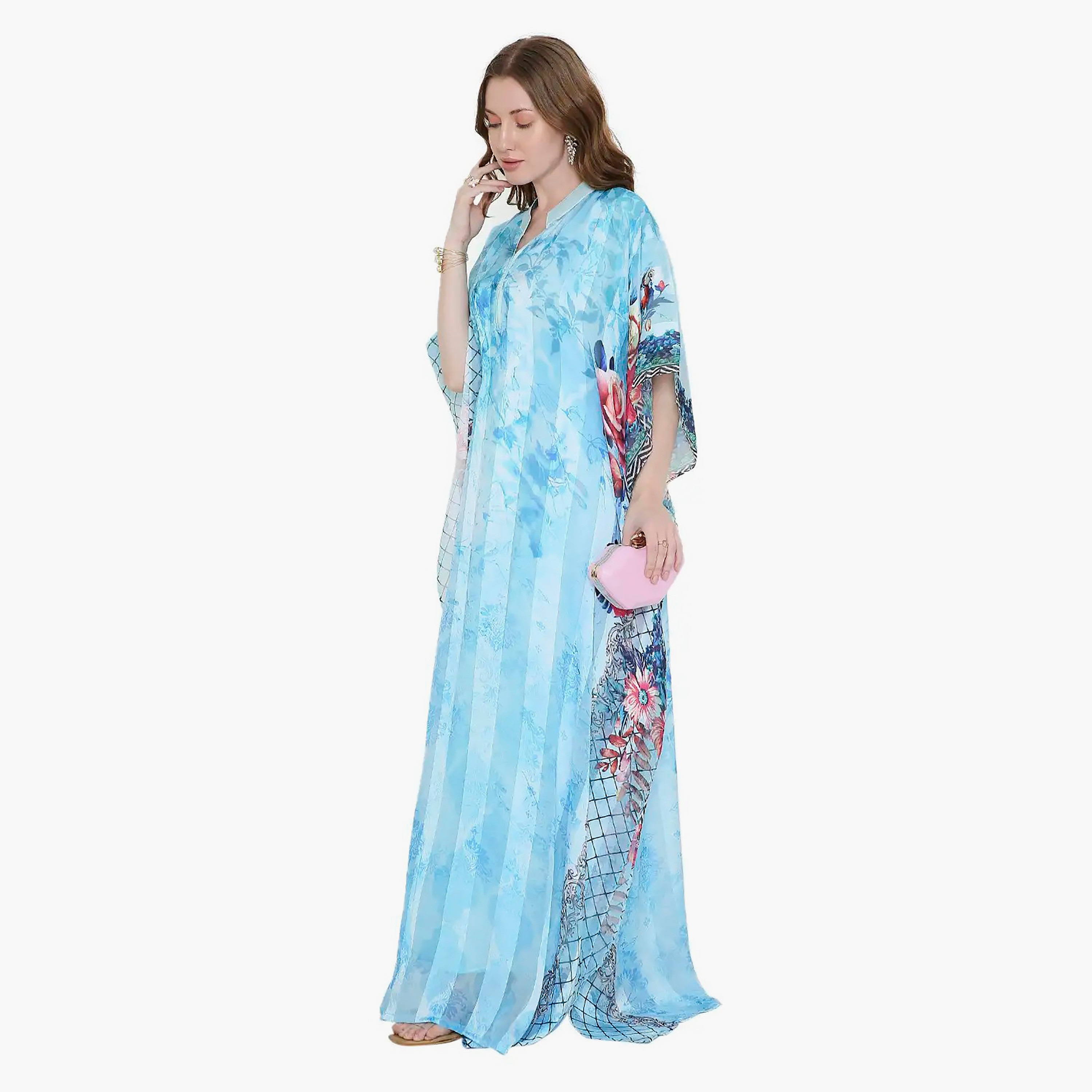 قفطان احتفالي نسائي مطبوع بياقة وأكمام واسعة من تصميم من هانا آند سارة-women-arabicclothing-jalabiyas-image-4