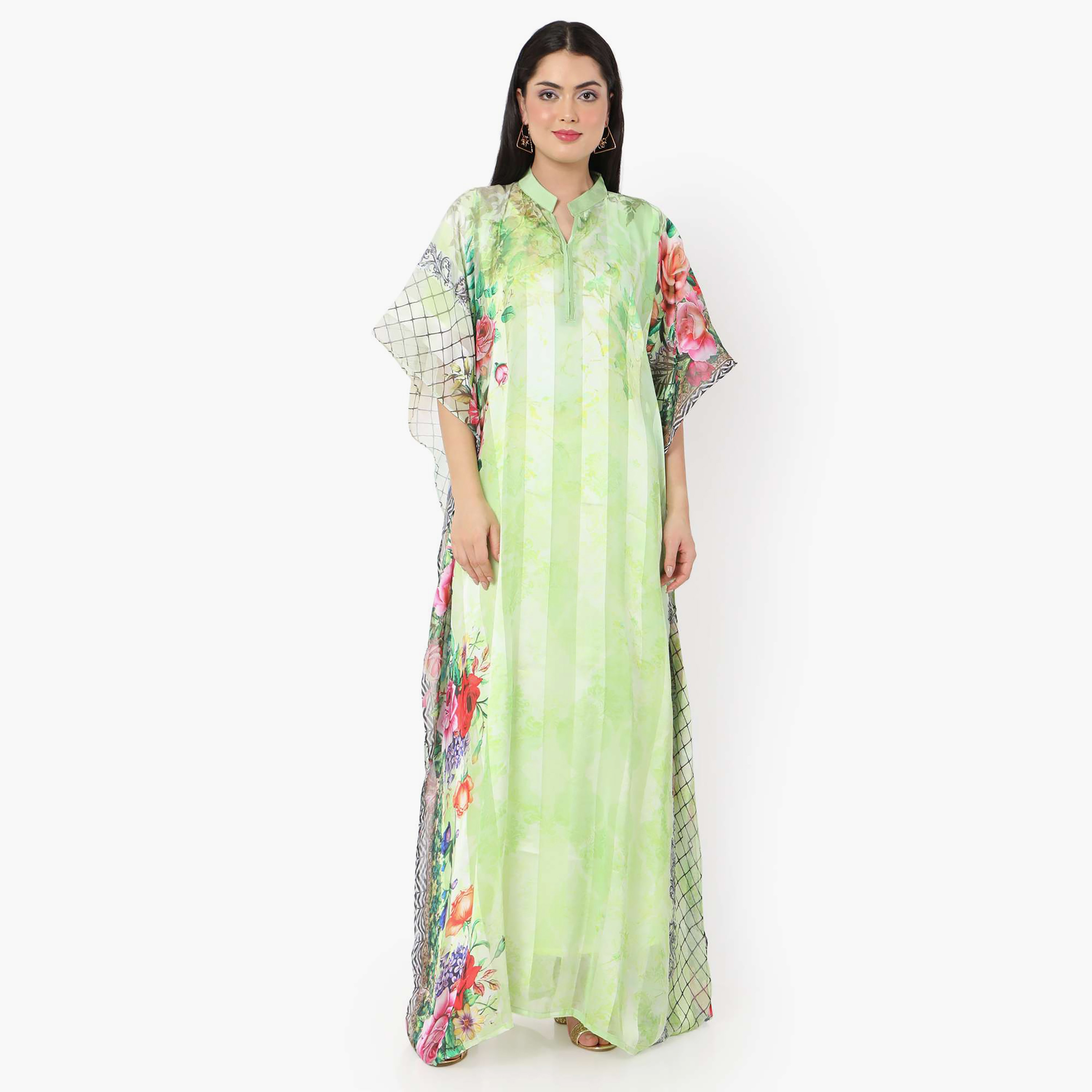قفطان احتفالي نسائي مطبوع بياقة وأكمام واسعة من تصميم من هانا آند سارة-women-arabicclothing-jalabiyas-image-6