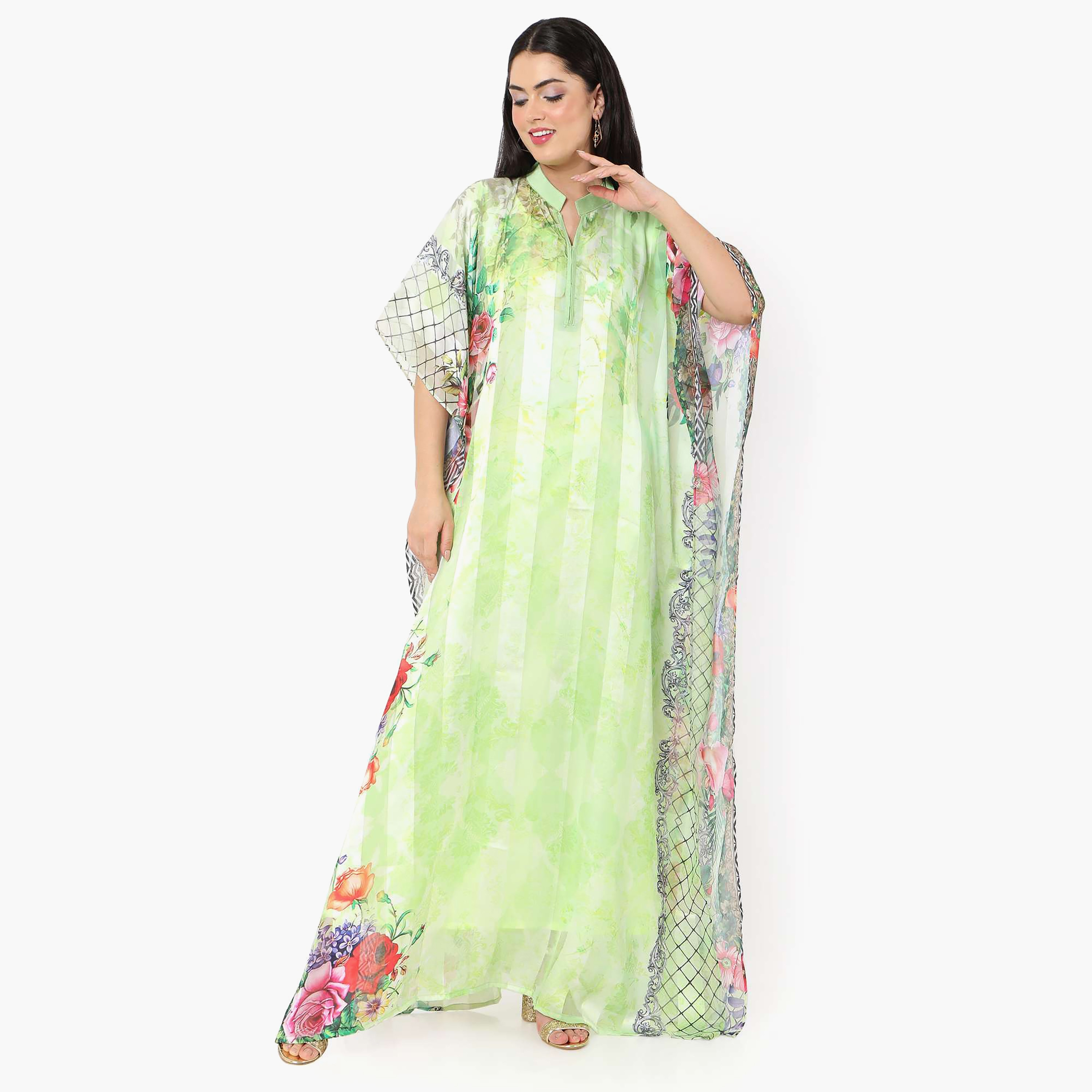 قفطان احتفالي نسائي مطبوع بياقة وأكمام واسعة من تصميم من هانا آند سارة-women-arabicclothing-jalabiyas-image-8