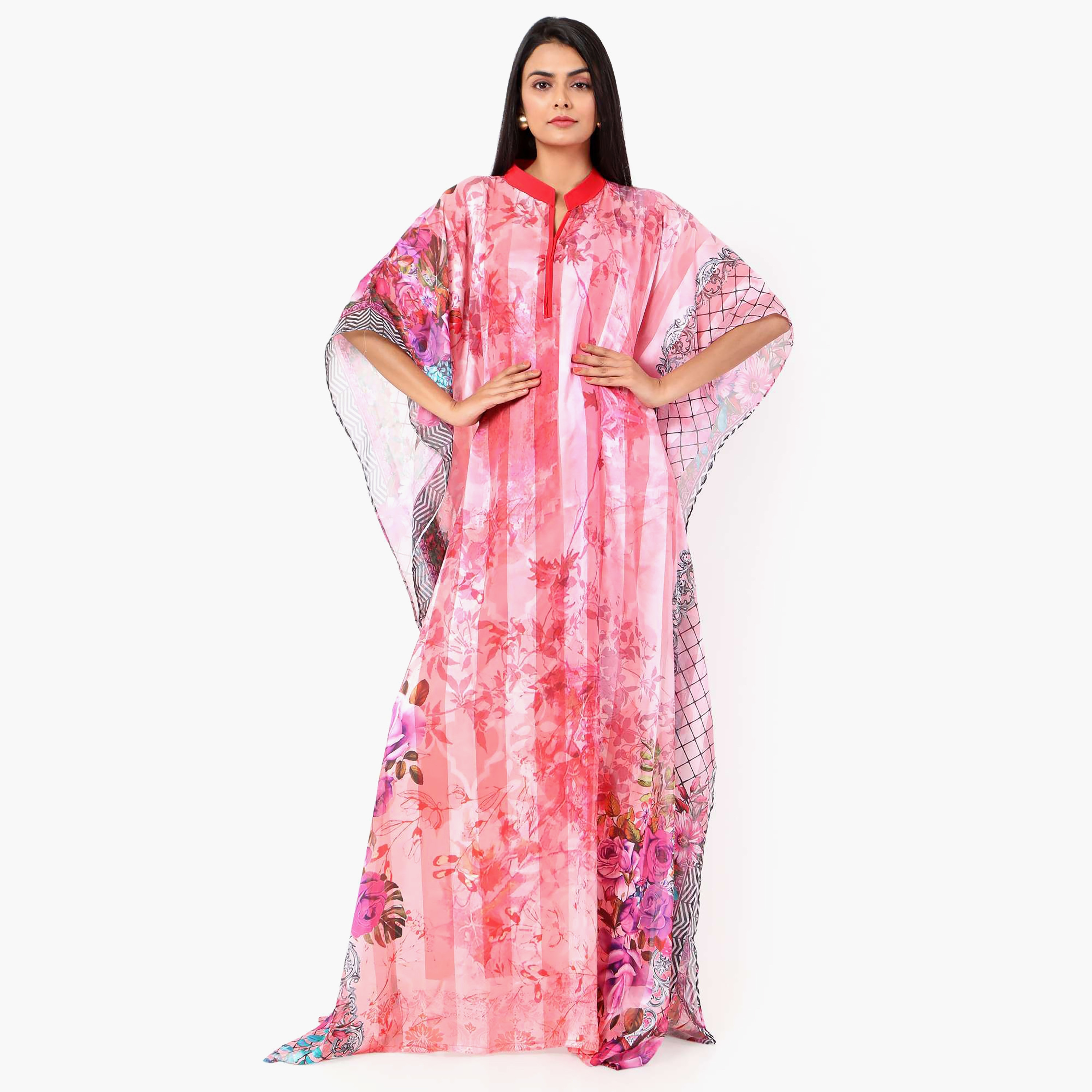قفطان احتفالي نسائي مطبوع بياقة وأكمام واسعة من تصميم من هانا آند سارة-women-arabicclothing-jalabiyas-image-10