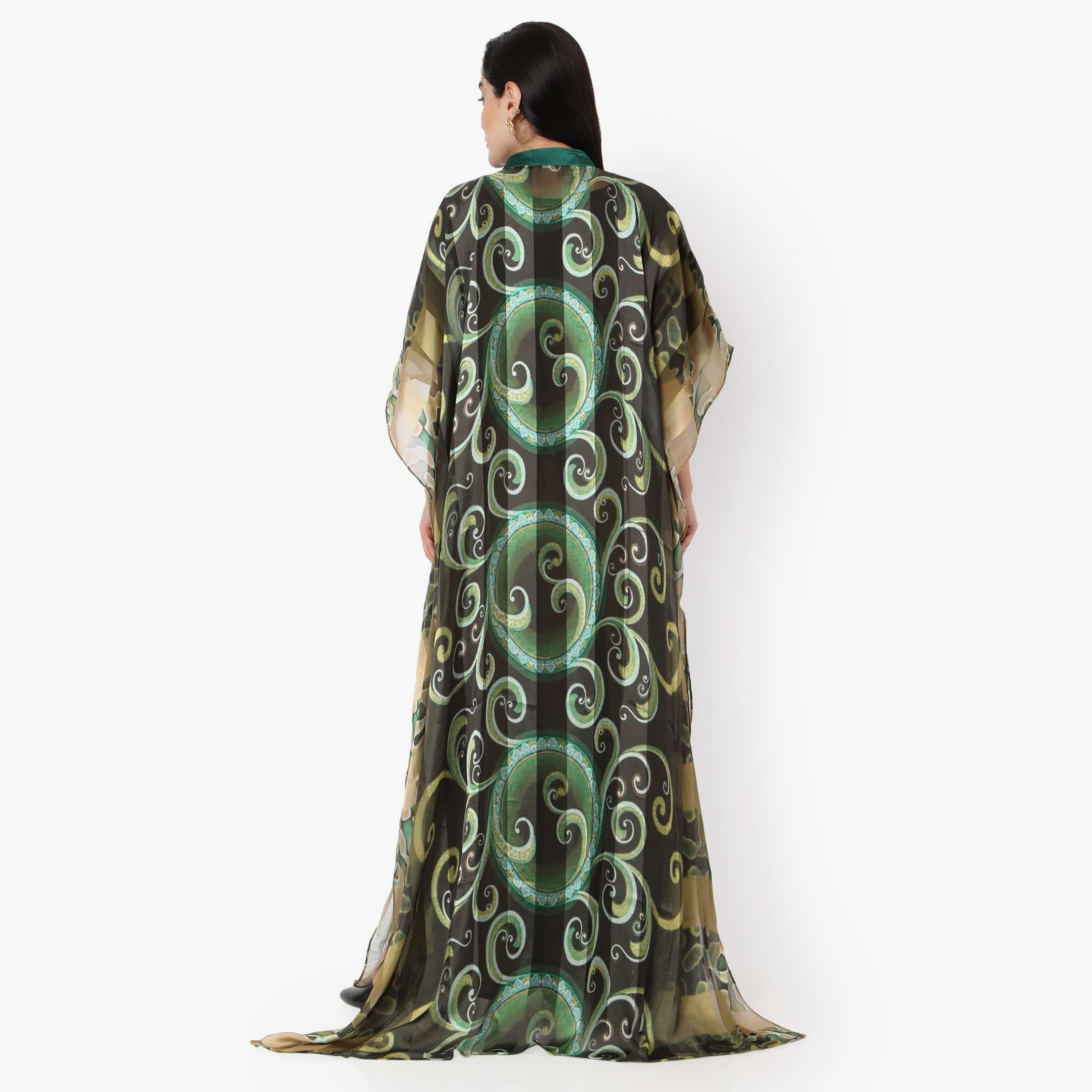 Hana & Sara Printed Collared Neck Flared Sleeves Women's Festive Kaftaan-women-arabicclothing-jalabiyas-image-8