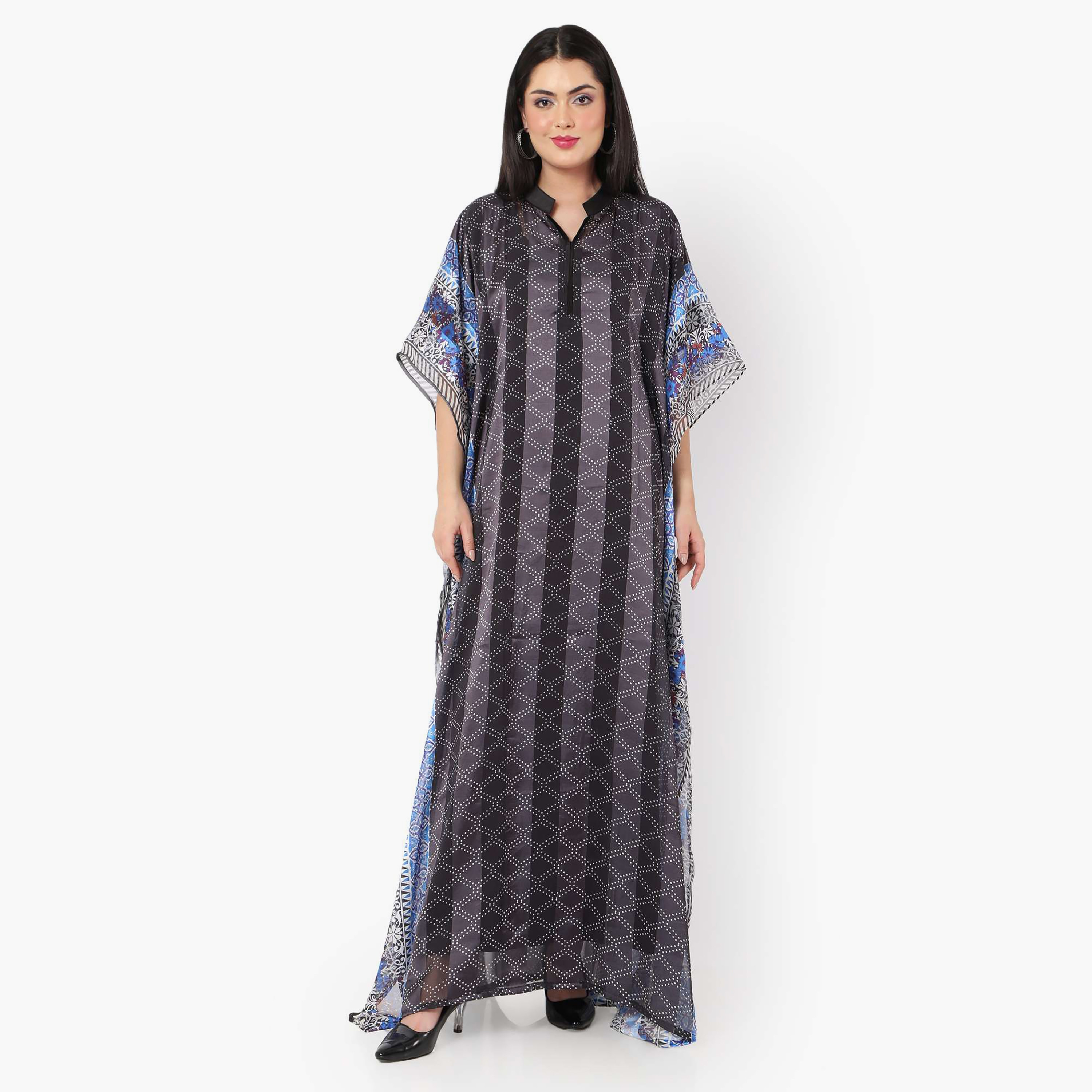 قفطان احتفالي نسائي مطبوع بياقة وأكمام واسعة من تصميم من هانا آند سارة-women-arabicclothing-jalabiyas-image-1