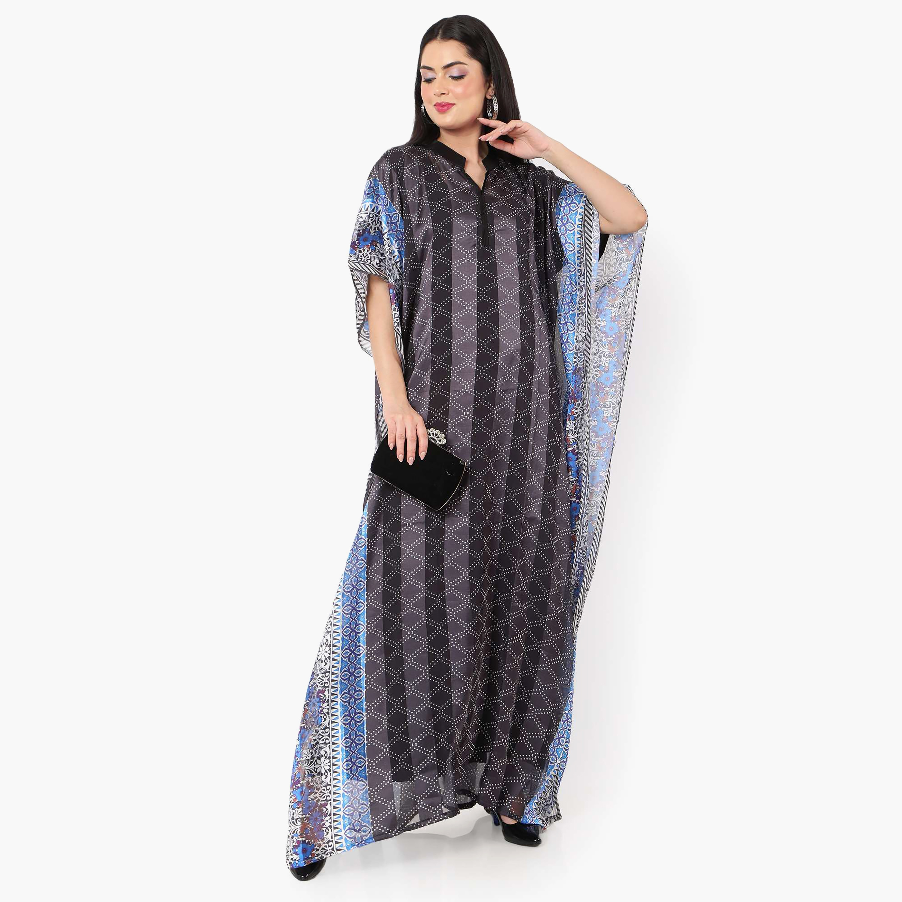 قفطان احتفالي نسائي مطبوع بياقة وأكمام واسعة من تصميم من هانا آند سارة-women-arabicclothing-jalabiyas-image-3