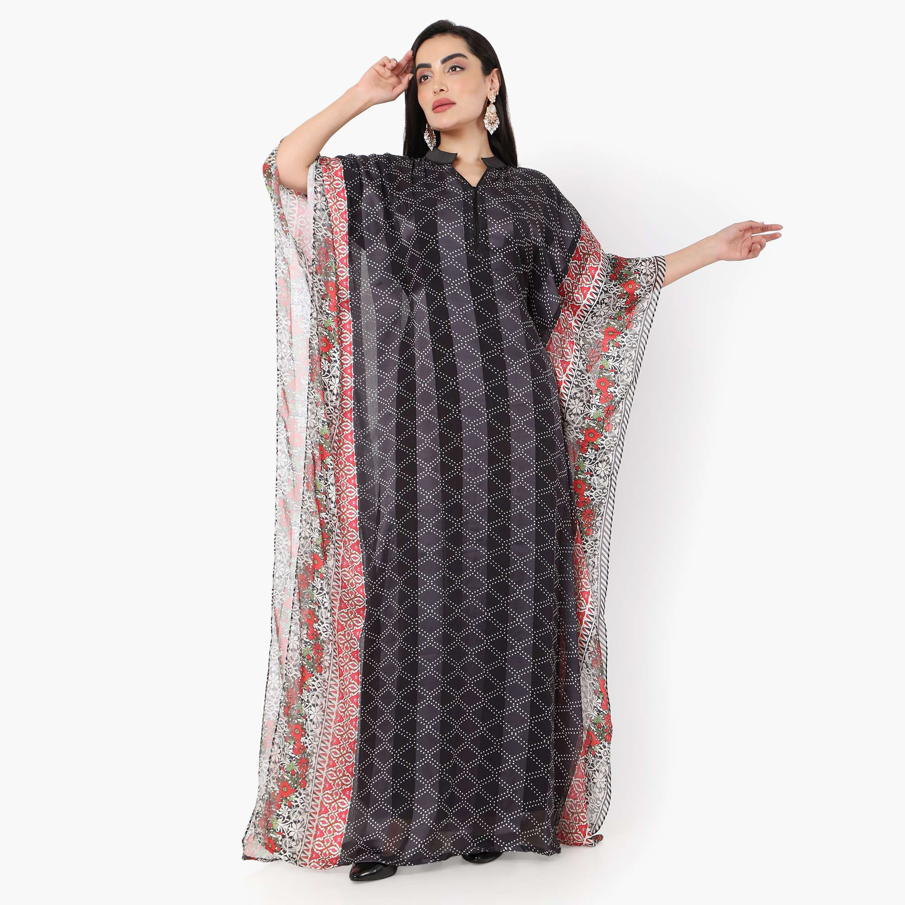قفطان احتفالي نسائي مطبوع بياقة وأكمام واسعة من تصميم من هانا آند سارة-women-arabicclothing-jalabiyas-image-11