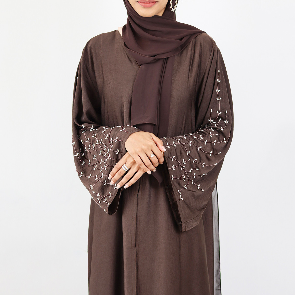 Nukhbaa Embroidered V-neck Abaya with Flared Sleeves-women-arabicclothing-abayas-image-4