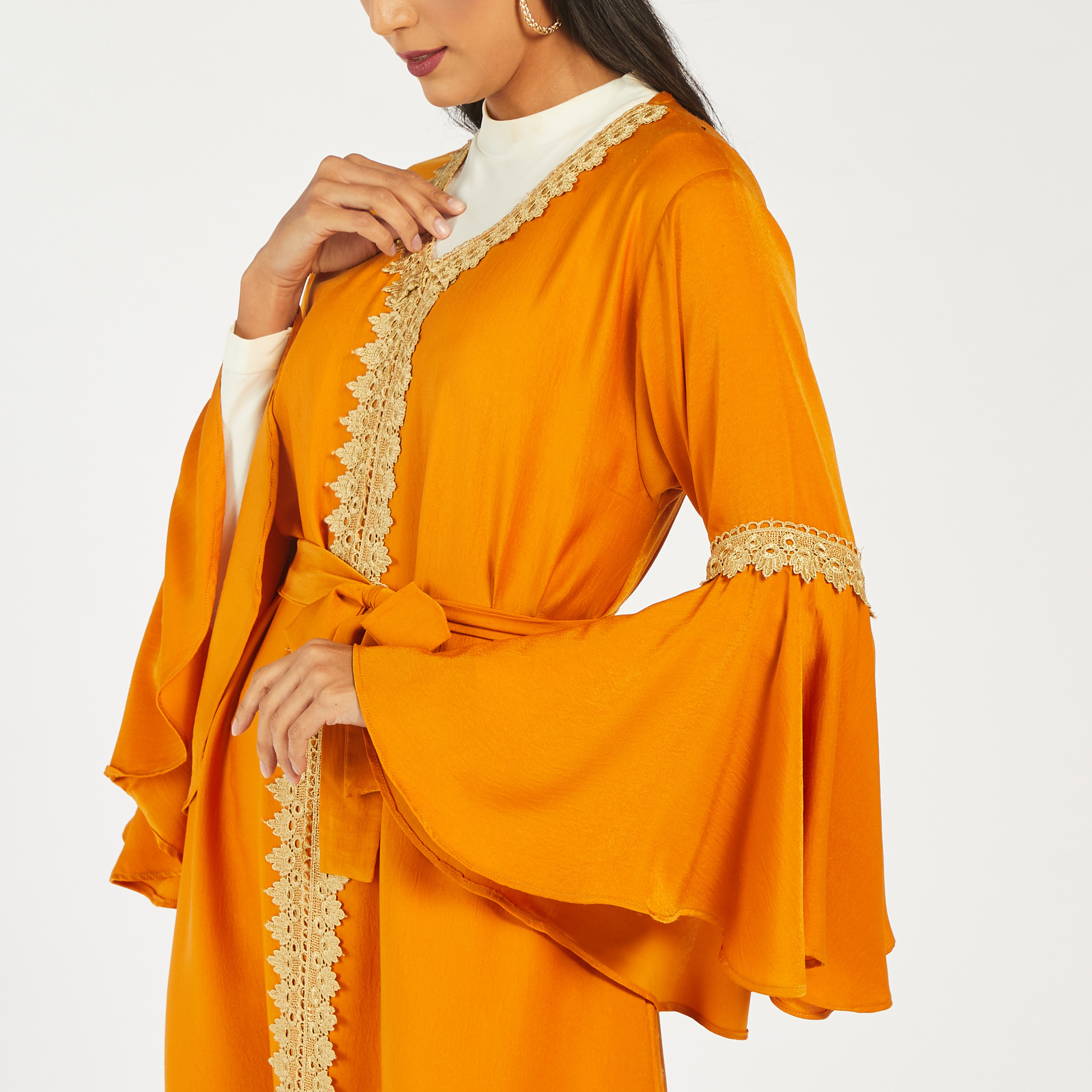 Nukhbaa Embroidered Abaya with Tie-Up Belt and Long Bell Sleeves-women-arabicclothing-abayas-image-3
