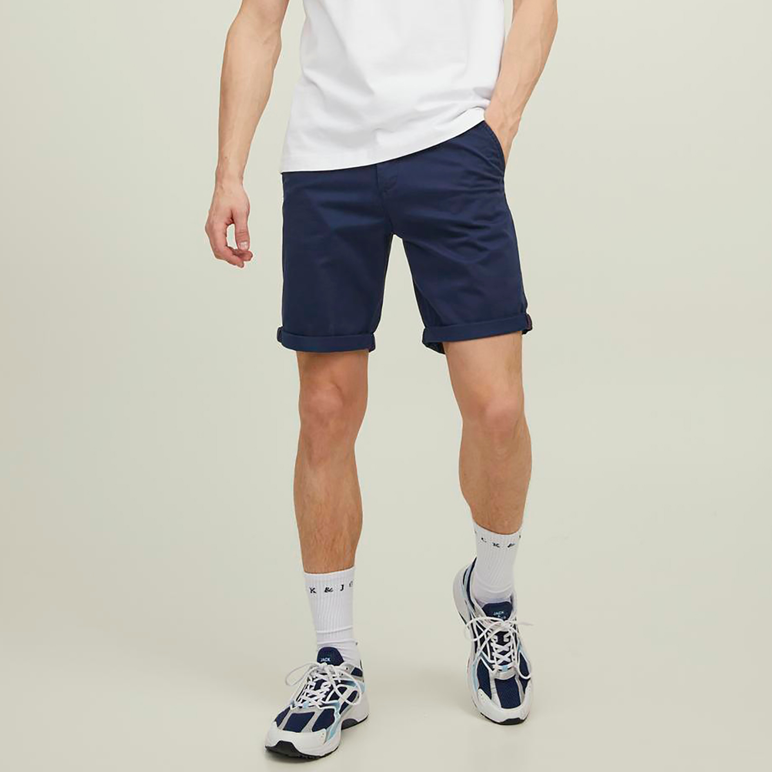 Jack & Jones Plain Mid-Rise Buttoned Chino Shorts-men-clothing-bottoms-shorts-image-1