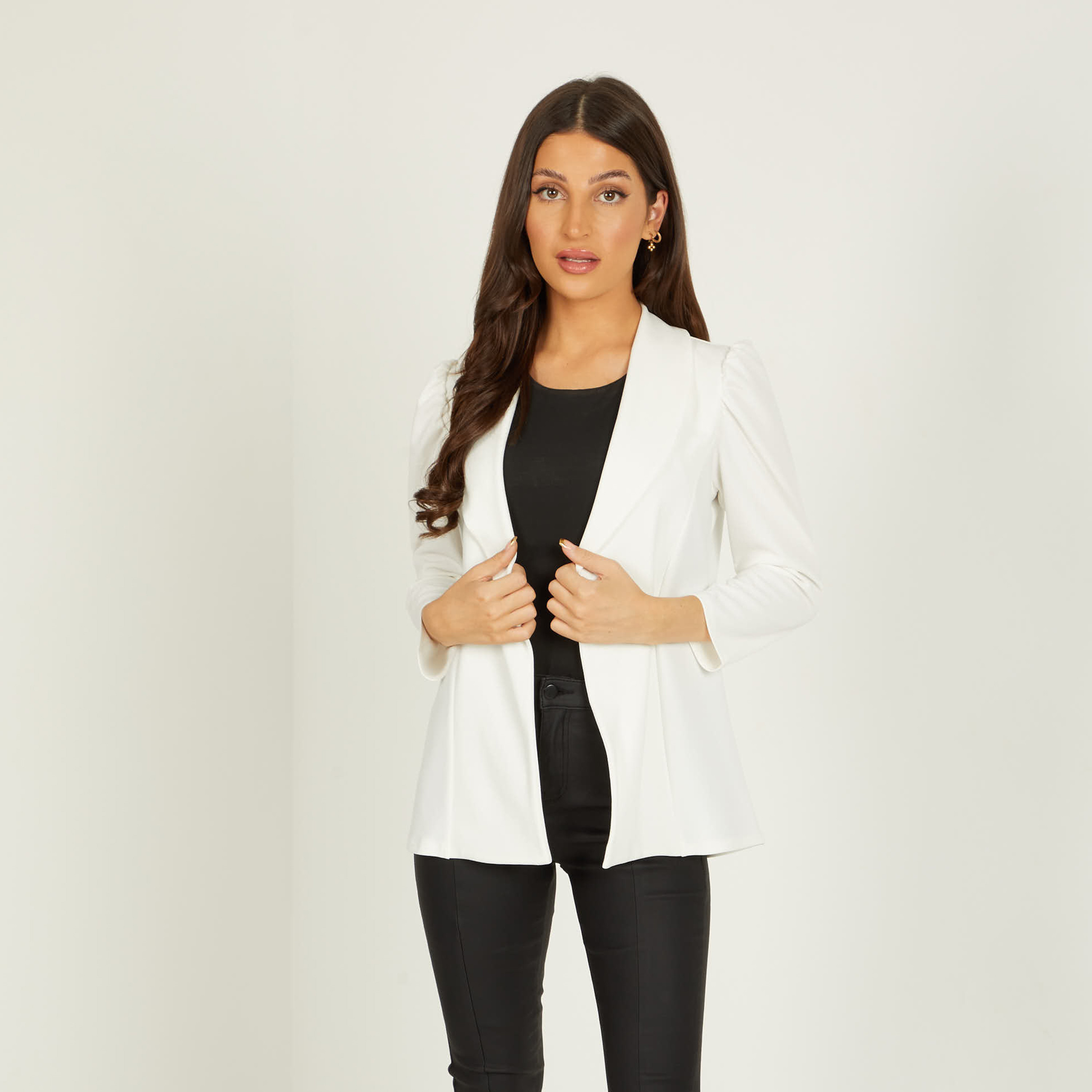 Quiz Plain Peaked Lapel Collar Blazer-women-clothing-coatsandjackets-blazers-image-1