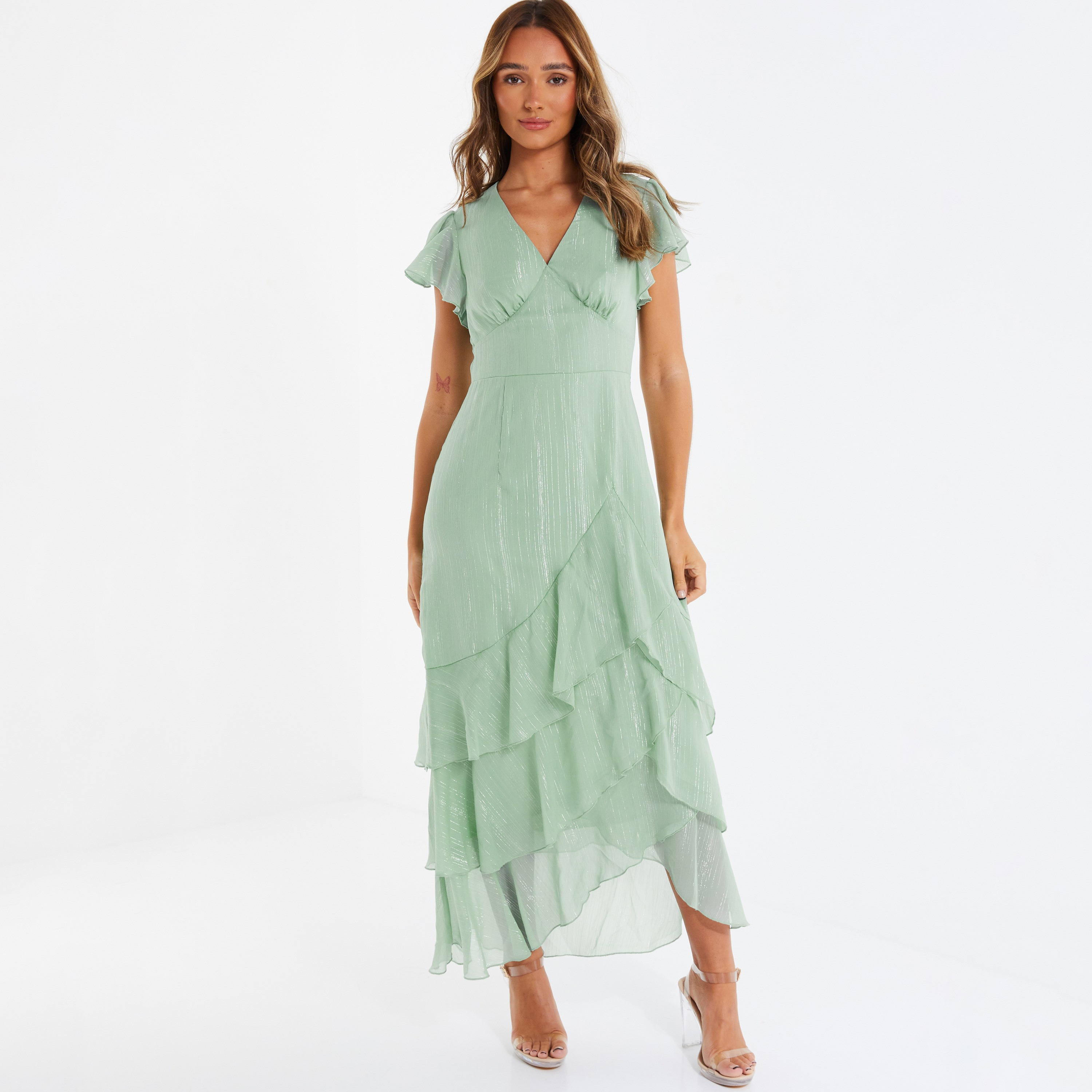 فستان ماكسي مخطط بفتحة رقبة على شكل وى من كويز-women-clothing-dresses-image-1