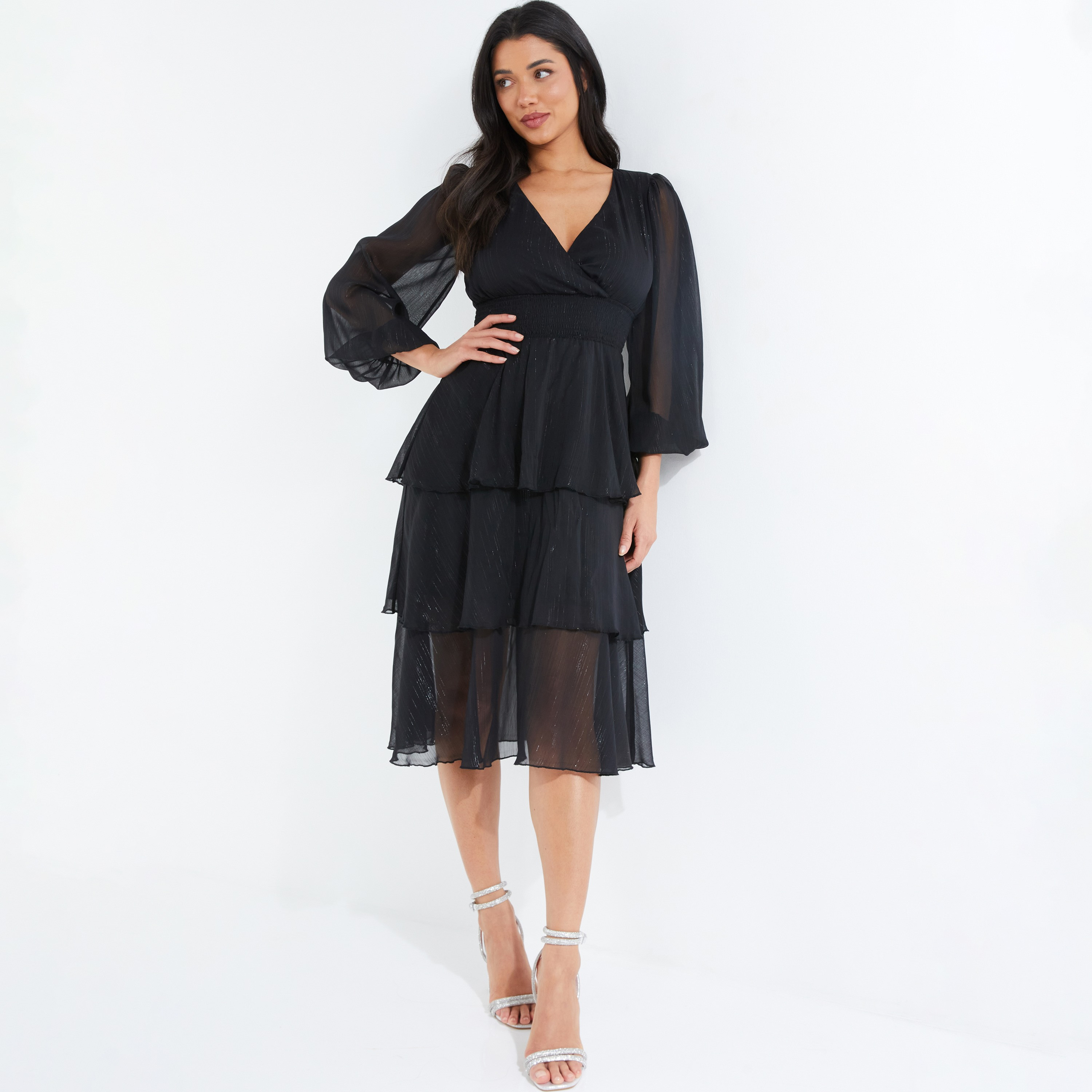 كويز - فستان لف متوسط الطول بياقة V - بريق-women-clothing-dresses-image-1