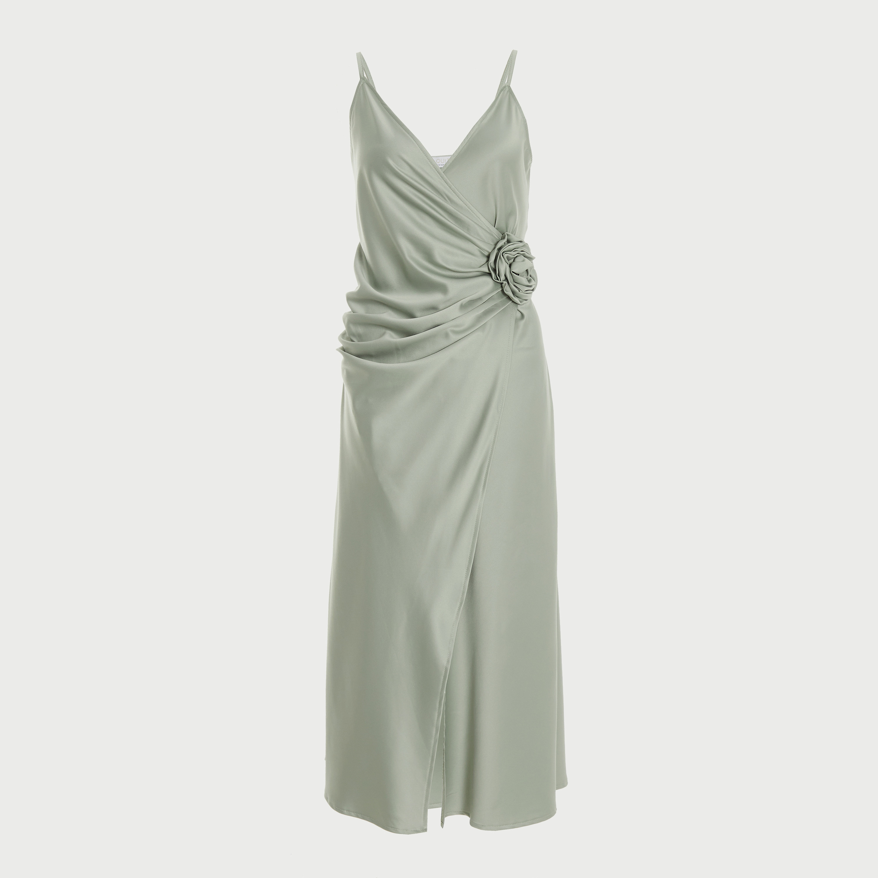 فستان ميدي ملفوف بحمالات كتف سادة من كويز ساتان-women-clothing-dresses-image-4