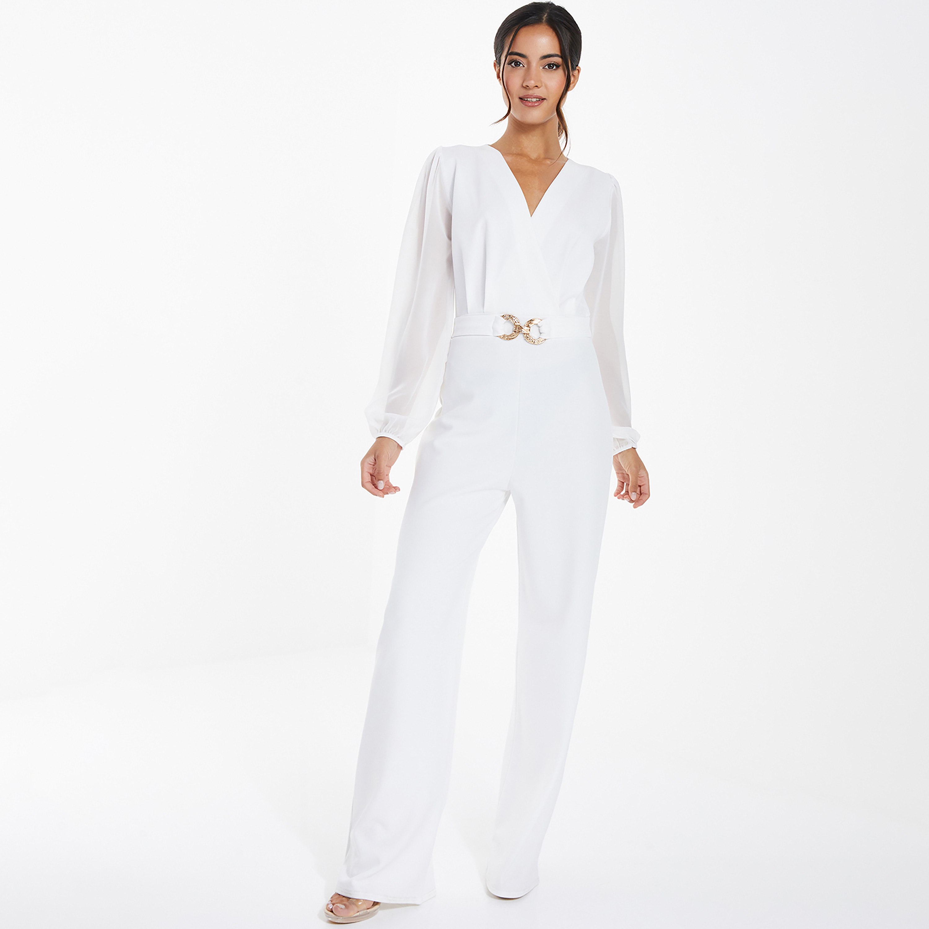 جمبسوت ملتوي بياقة على شكل وى مع مزين سادة من كويز-women-clothing-jumpsuits-image-1