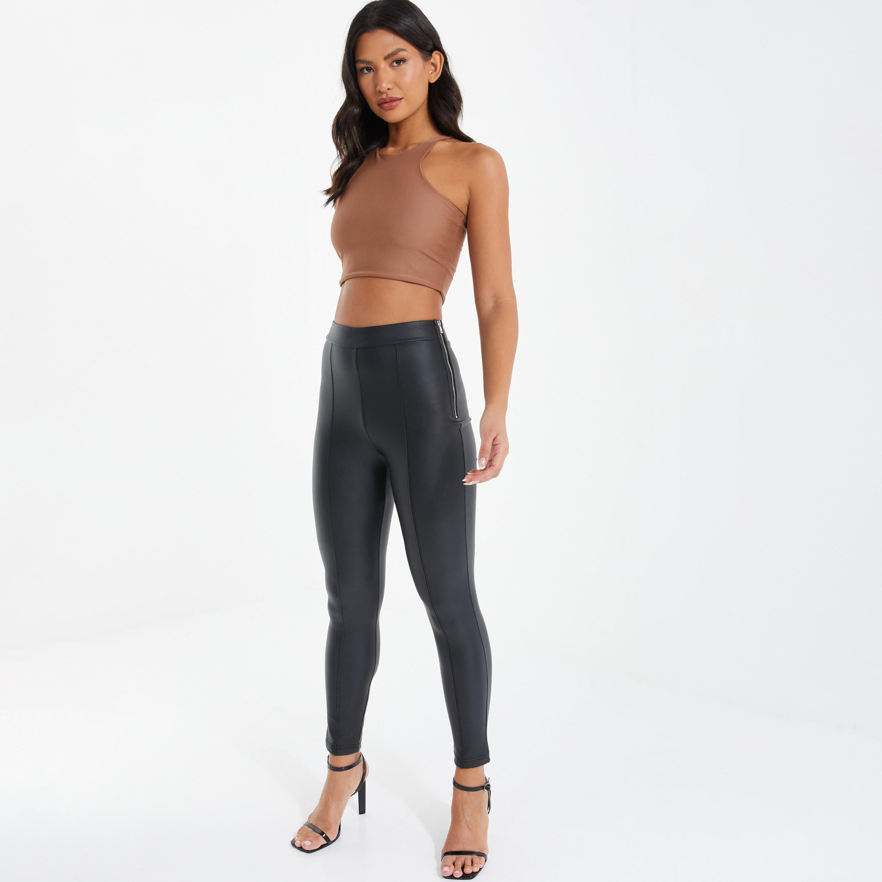 بنطال ضيق عالي الارتفاع مع سحاب جانبي للإغلاق من كويز-women-clothing-bottoms-leggings-image-2