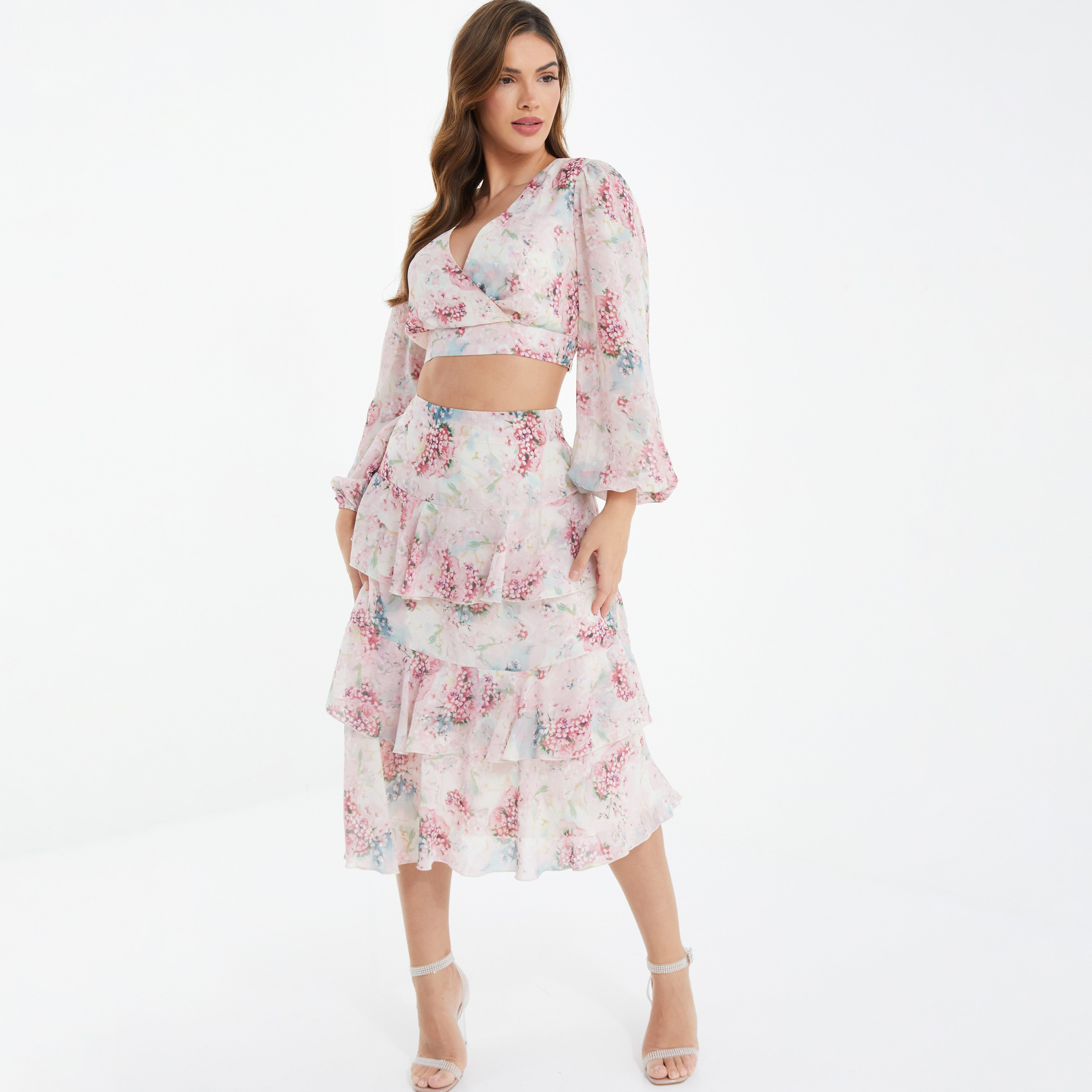 Buy Women s Quiz Floral Ruffled High Waist Midi Skirt Online Centrepoint Kuwait