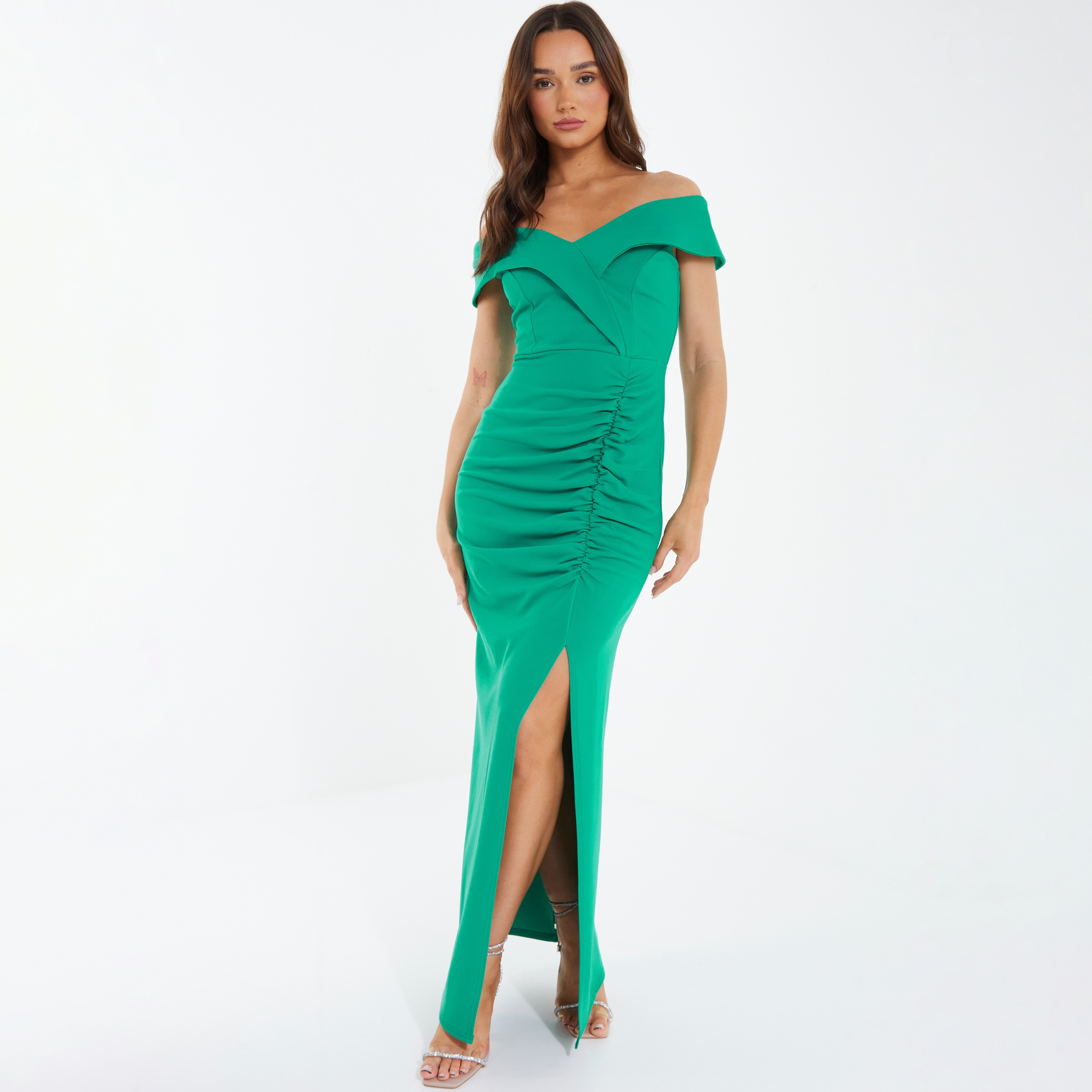  فستان ماكسي بفتحة مع رقبة سادة من كويز باردو-women-clothing-dresses-image-1
