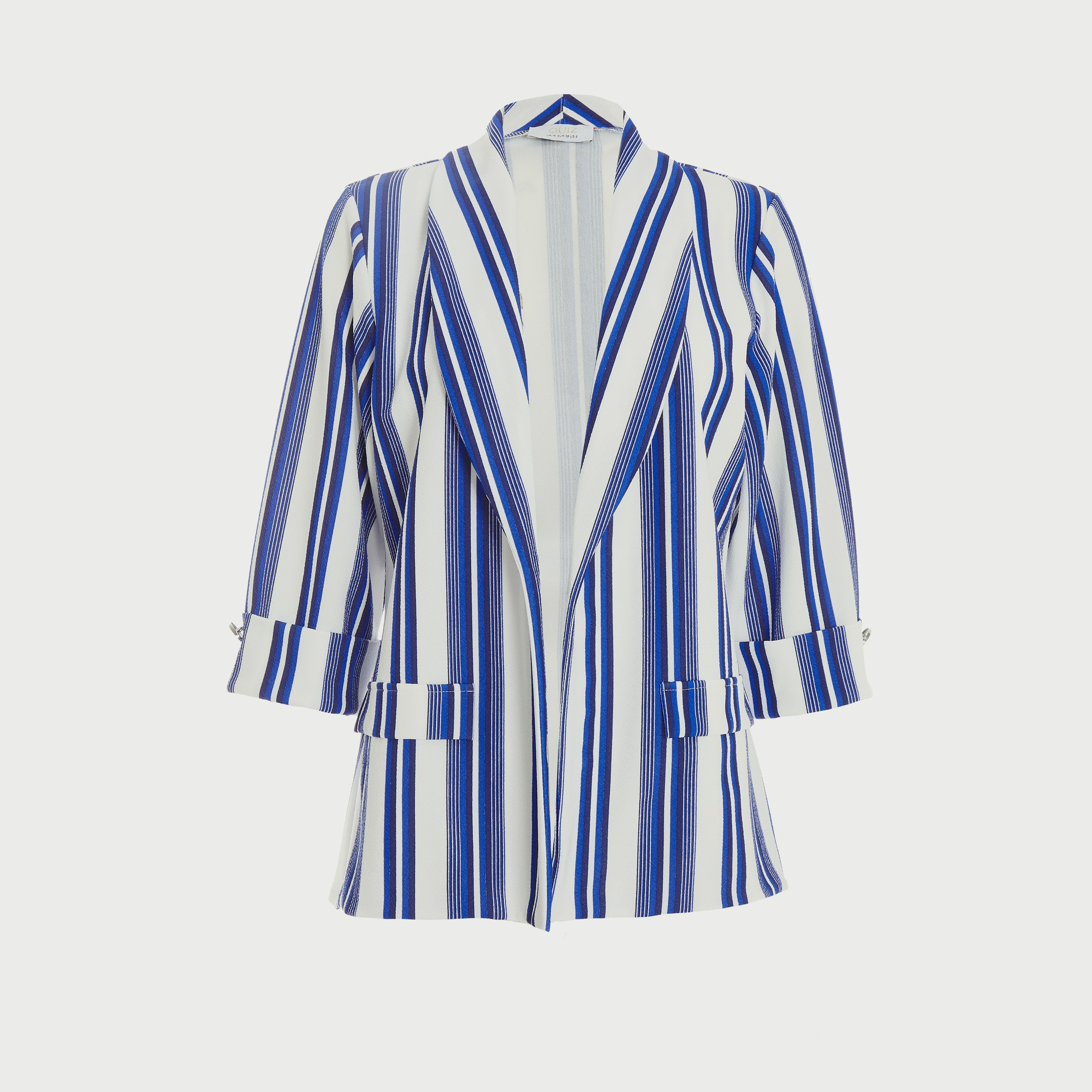 Quiz Stripes Shawl Neck Three-Quarter Sleeves Blazer-women-clothing-coatsandjackets-blazers-image-4