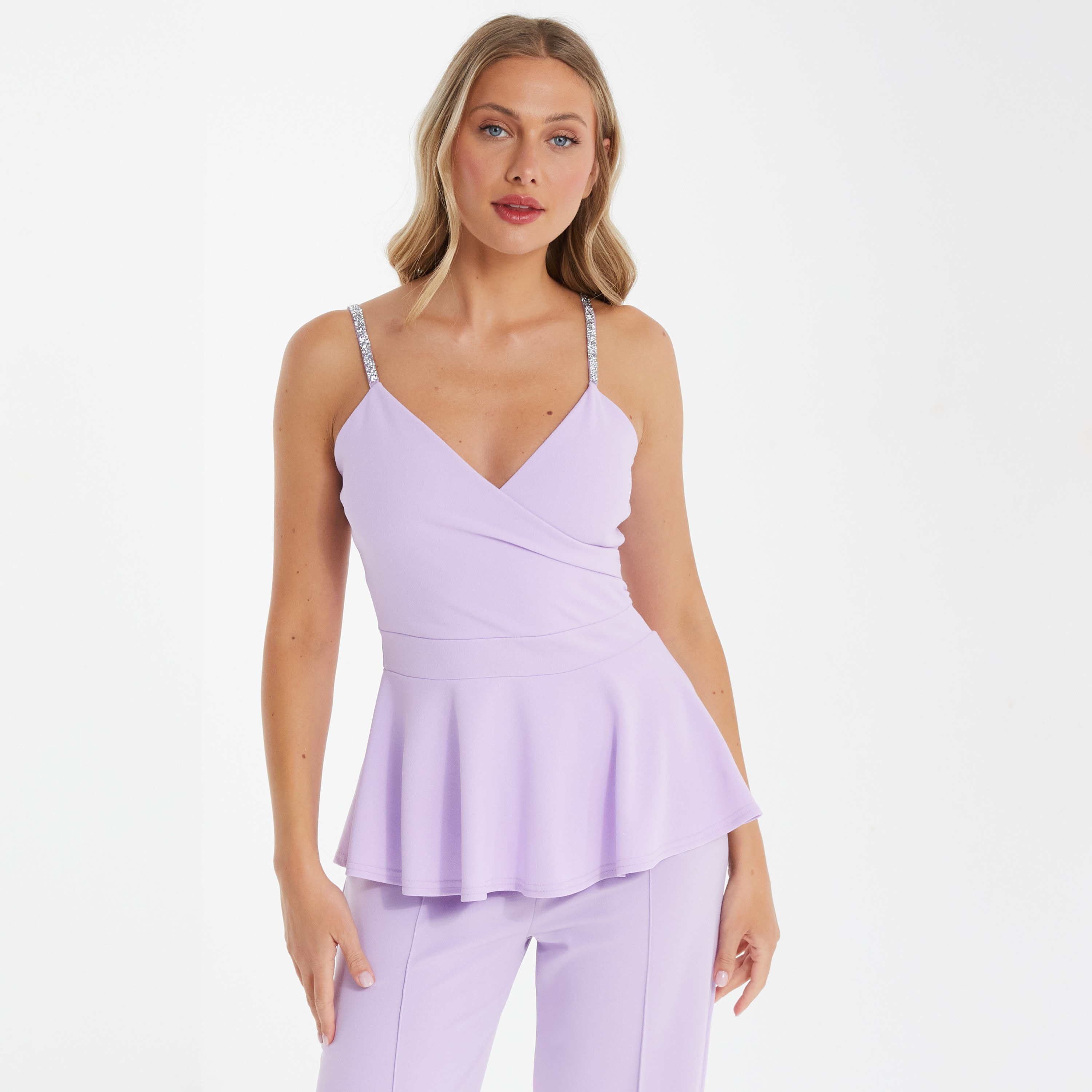 Quiz Embellished Shoulder Straps Sleeveless Peplum Top-women-clothing-shirtsandblouses-blouses-image-1