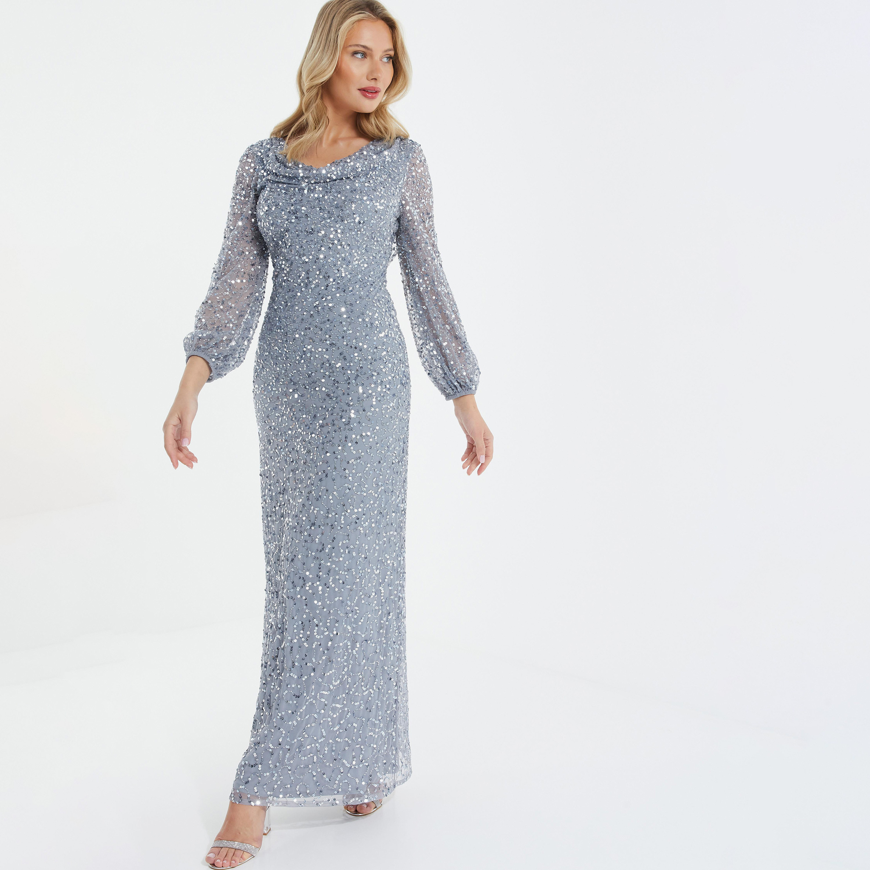 فستان ماكسي بياقة متدلية مزين بالترتر من كويز-women-clothing-dresses-image-1