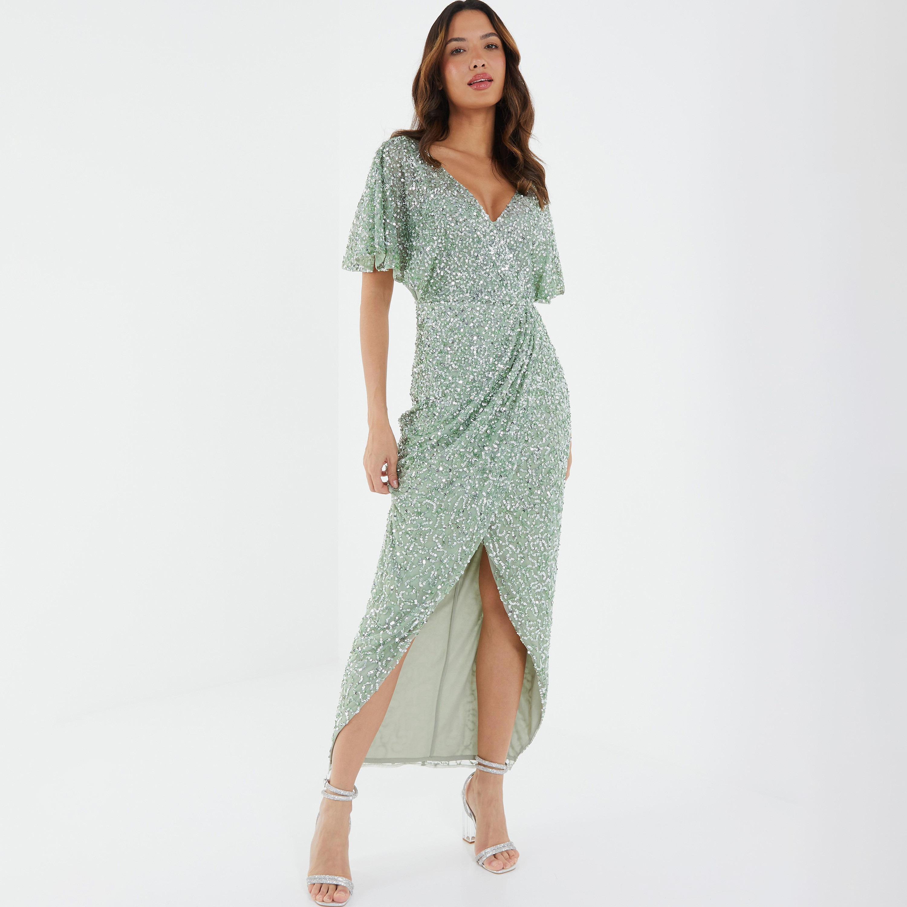 Quiz Embellished V-Neck Wrap Midi Dress-women-clothing-dresses-image-2