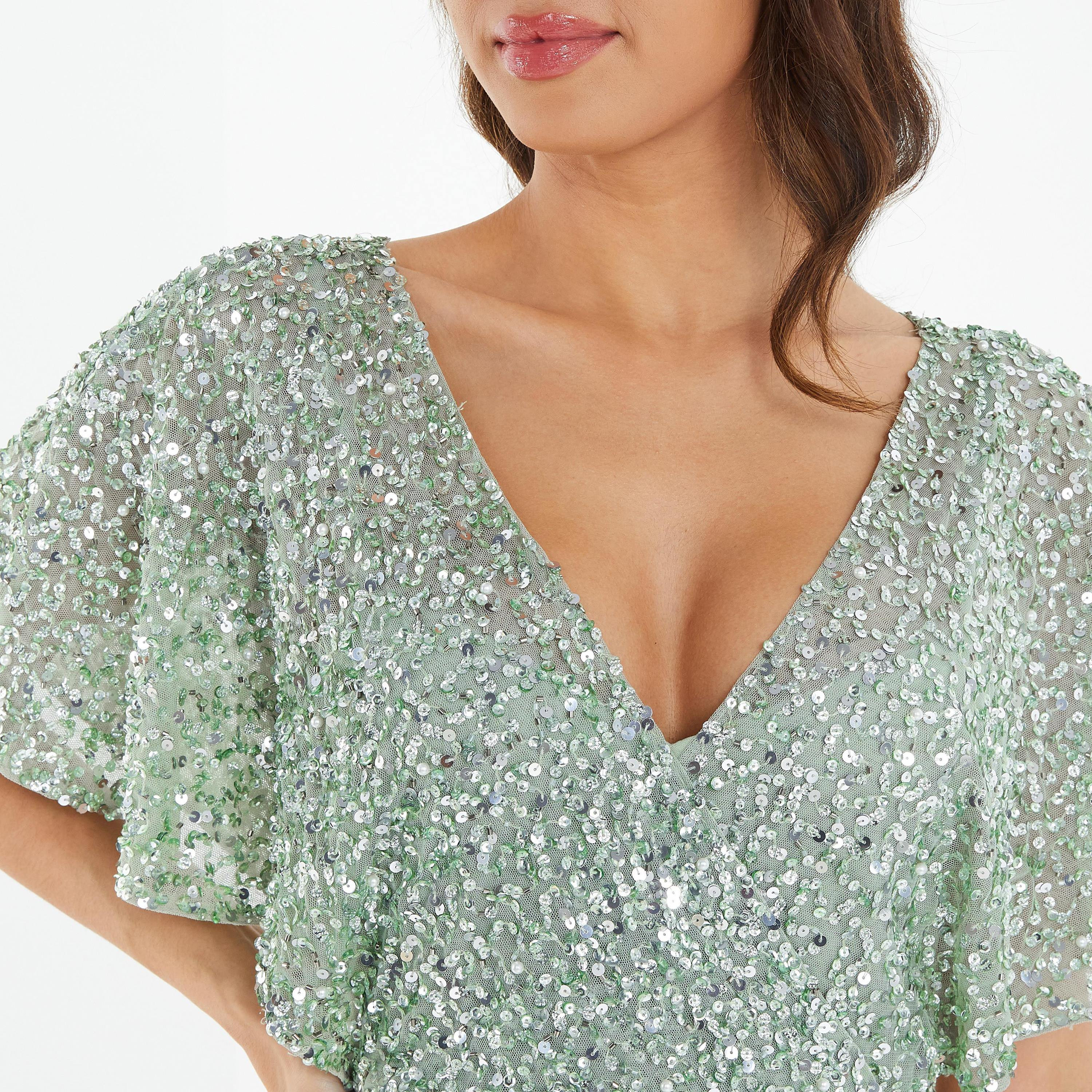 فستان متوسط الطول ملفوف مزين برقبة على شكل حرف V من كويز-women-clothing-dresses-image-3