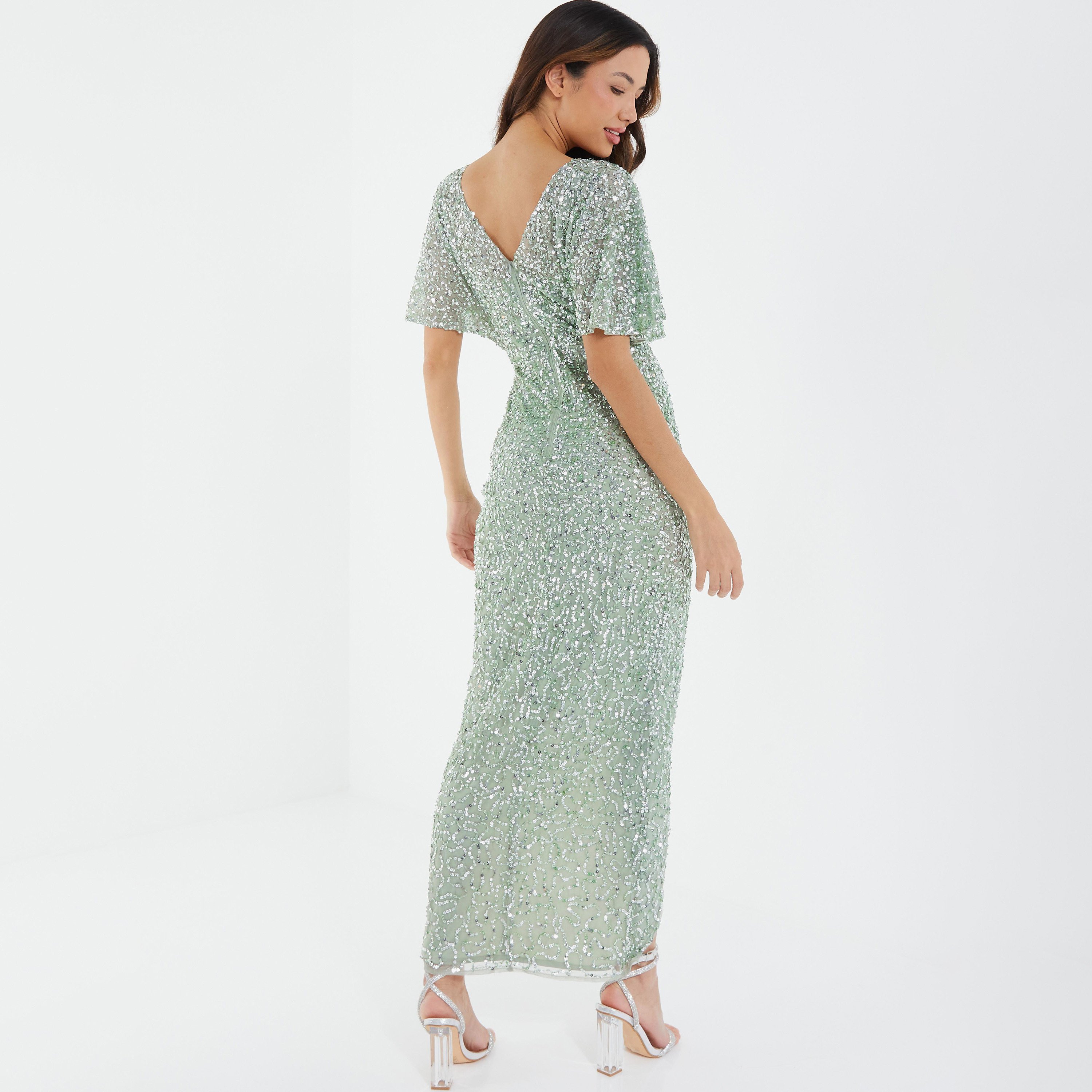 فستان متوسط الطول ملفوف مزين برقبة على شكل حرف V من كويز-women-clothing-dresses-image-4