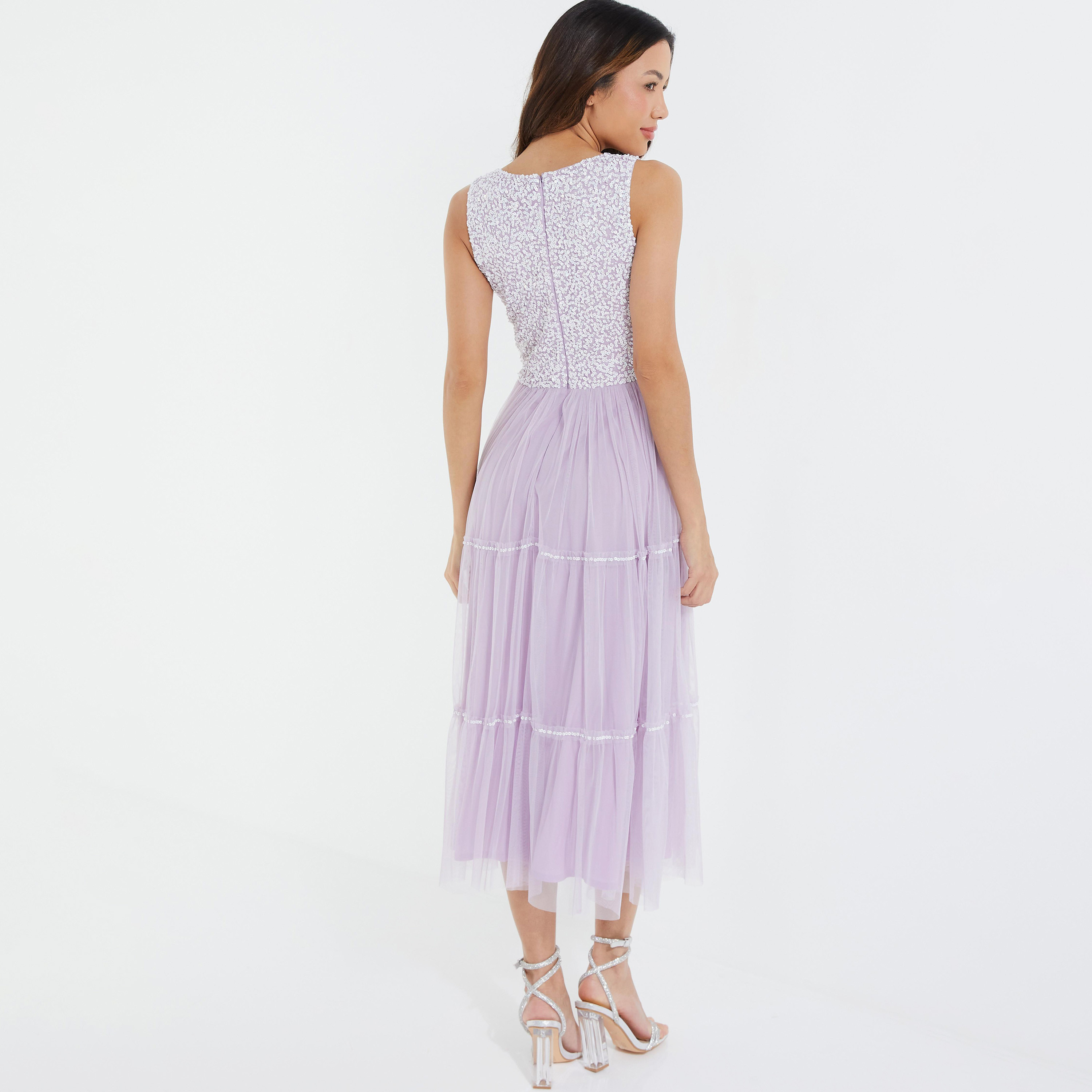 فستان متوسط الطول مزين برقبة على شكل حرف V من كويز مع سحاب خلفي للإغلاق-women-clothing-dresses-image-3