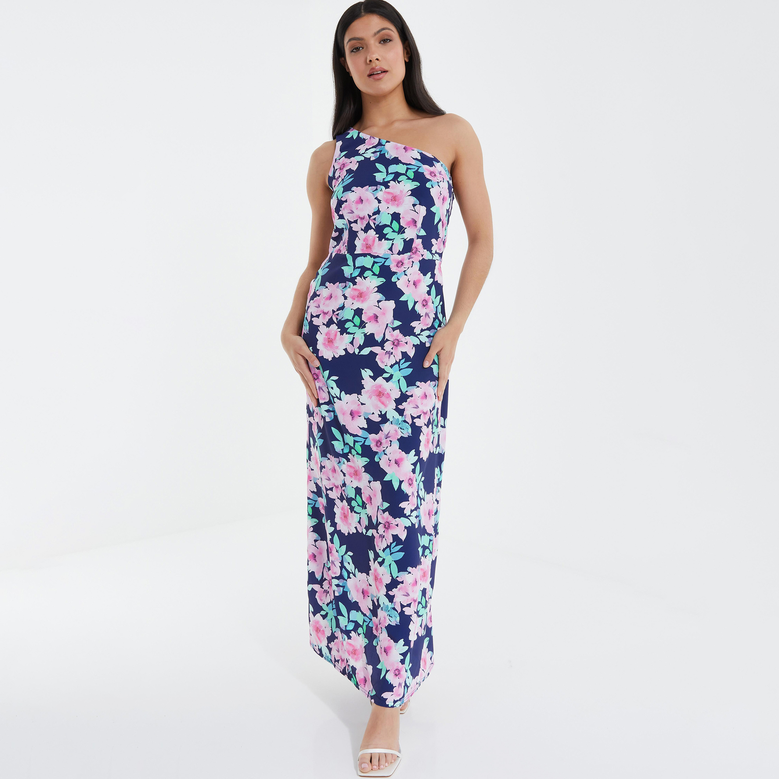 فستان ماكسي بكتف واحد مزين بالزهور مع سحاب جانبي للإغلاق من كويز-women-clothing-dresses-image-1