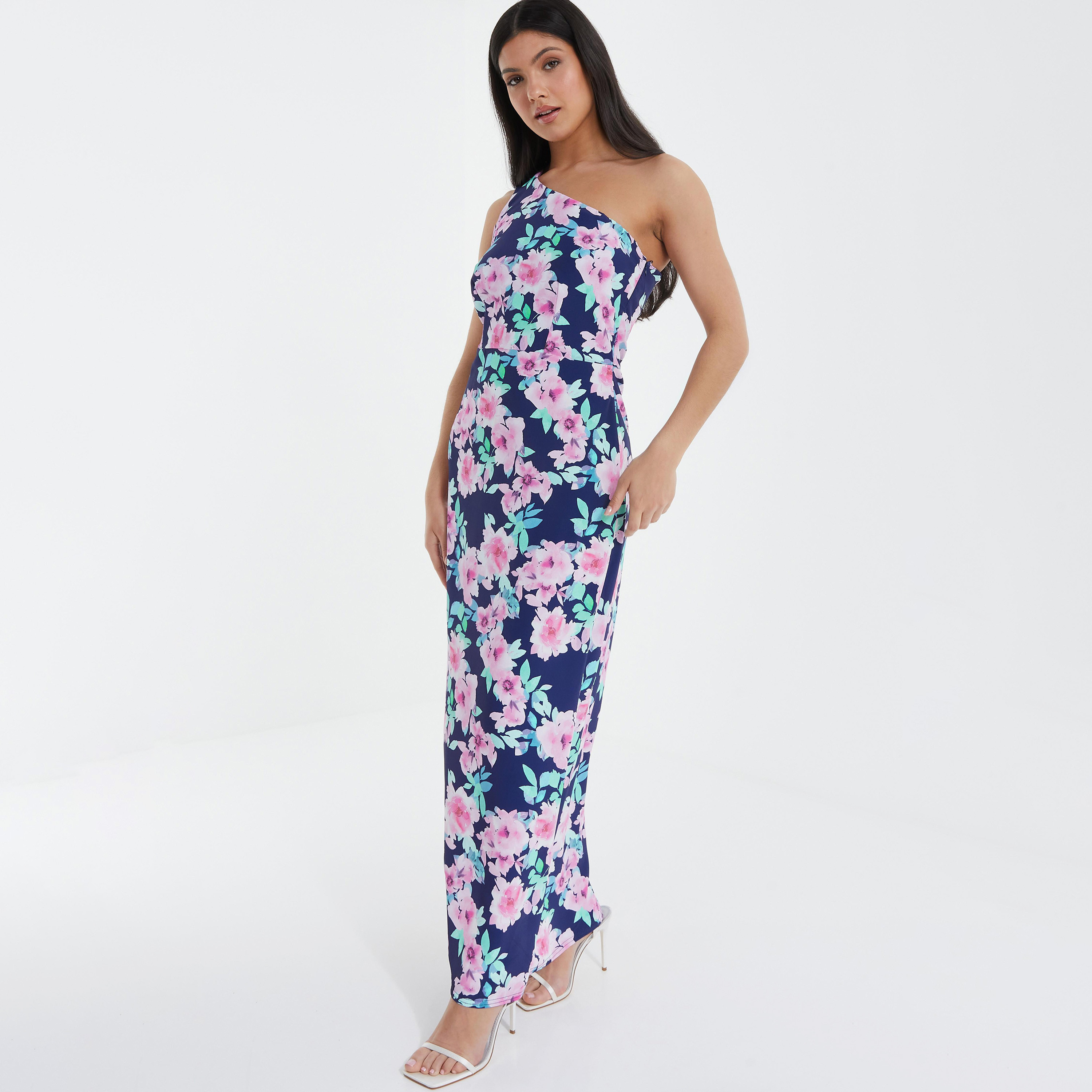 Quiz Floral One Shoulder Maxi Dress with Side Zip Closure-women-clothing-dresses-image-2