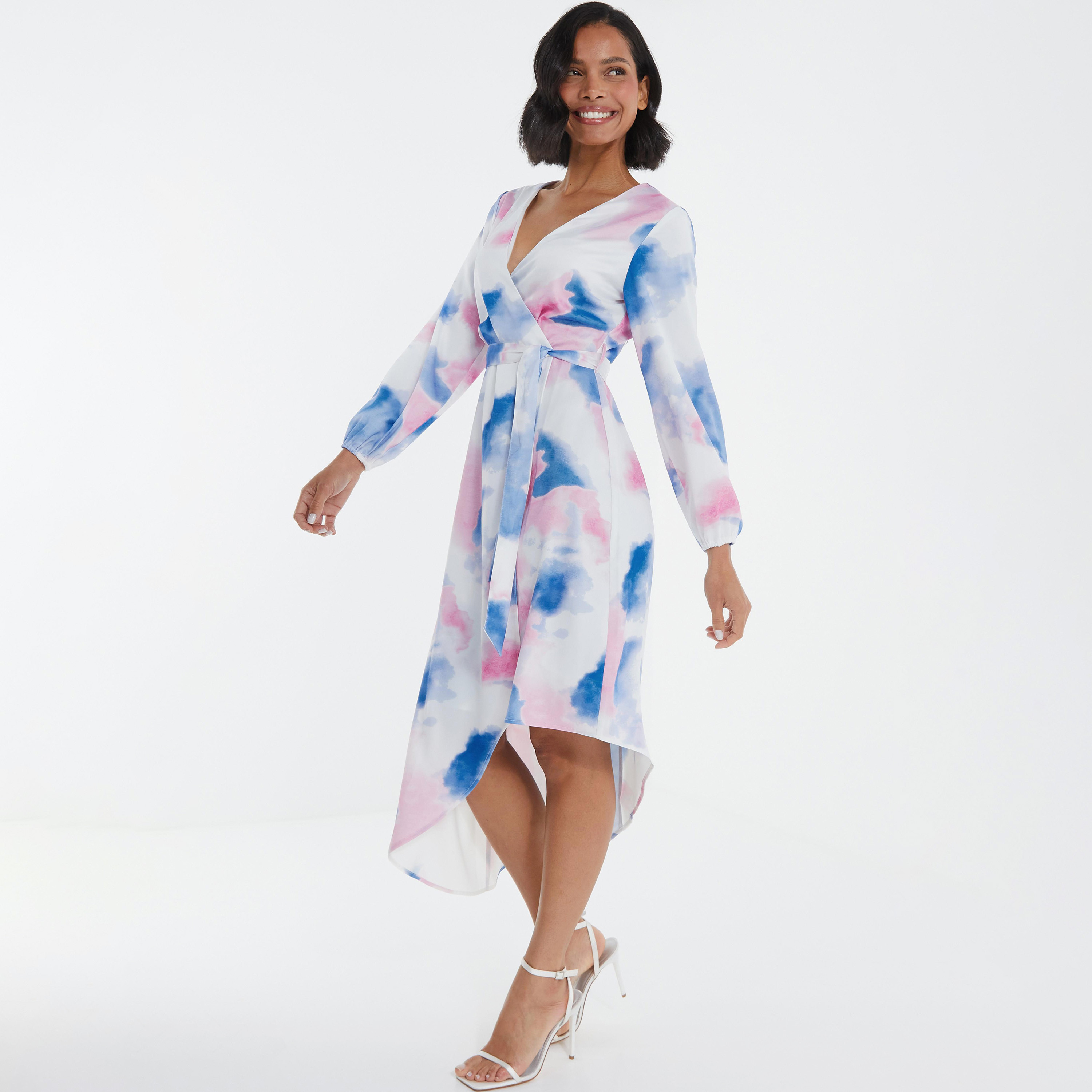 Quiz Tie & Dye V-Neck Wrap Midi Dress with Tie-Up Detail-women-clothing-dresses-image-2