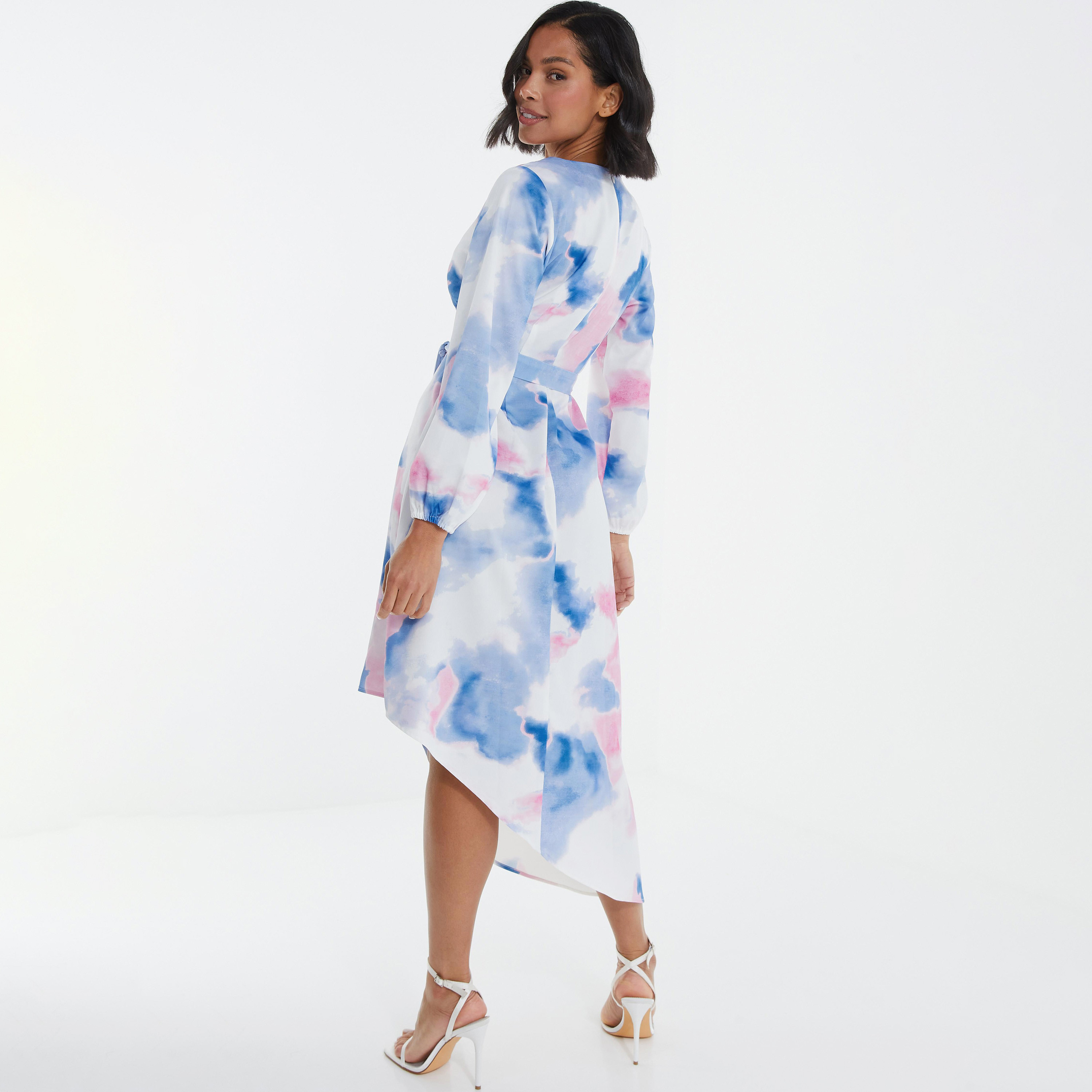 Quiz Tie & Dye V-Neck Wrap Midi Dress with Tie-Up Detail-women-clothing-dresses-image-4