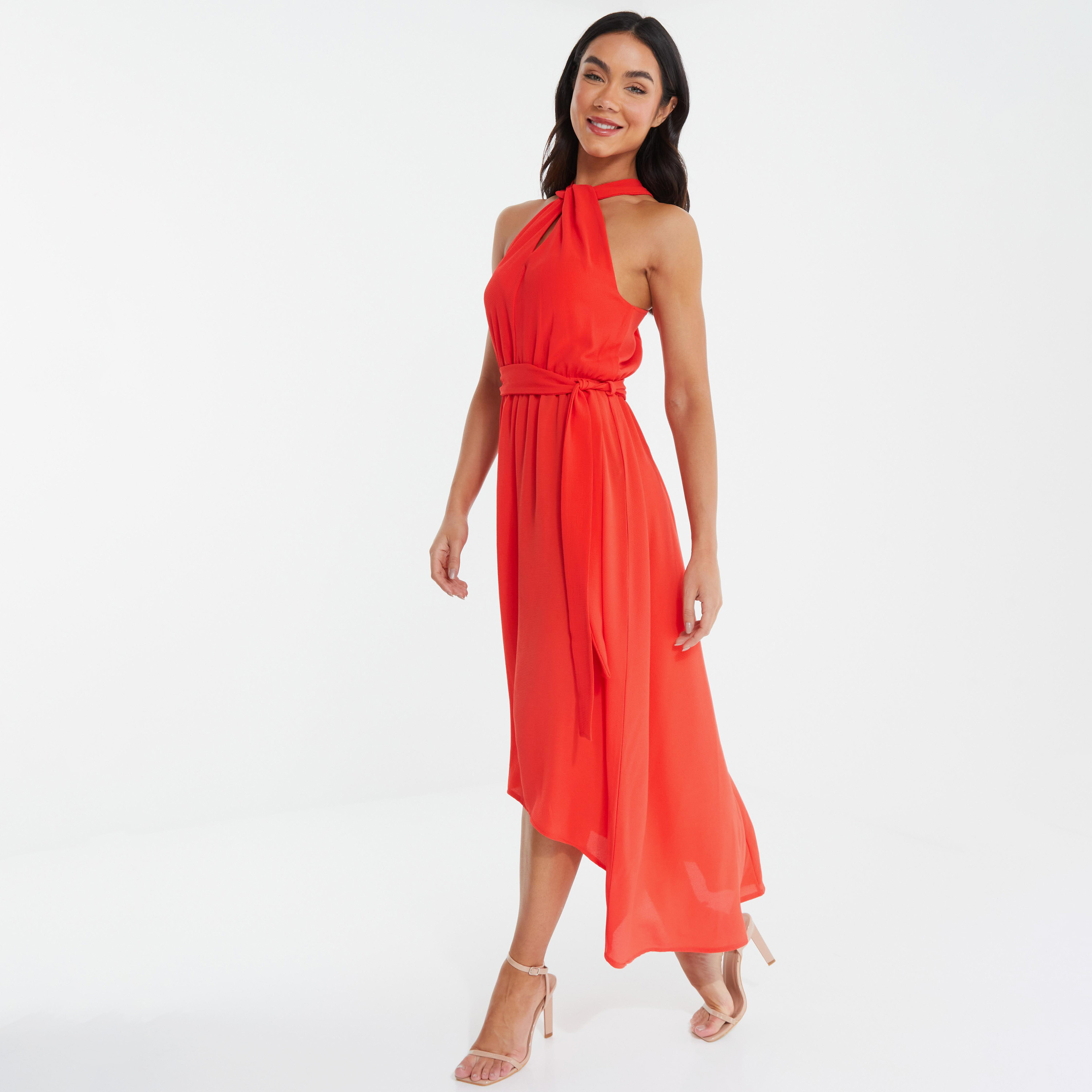 Quiz Plain Halter Neck Midi Dress-women-clothing-dresses-image-2