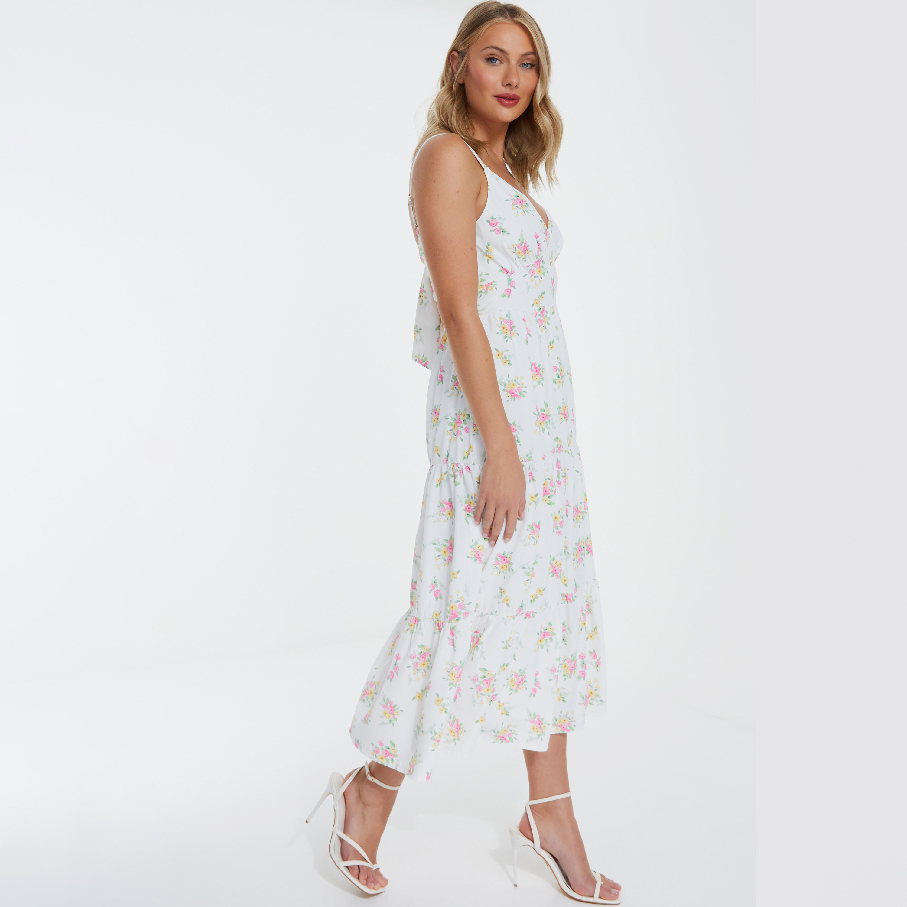 فستان متوسط الطول بحمالات الكتف مطبوعة عليها زهور من كويز-women-clothing-dresses-image-2