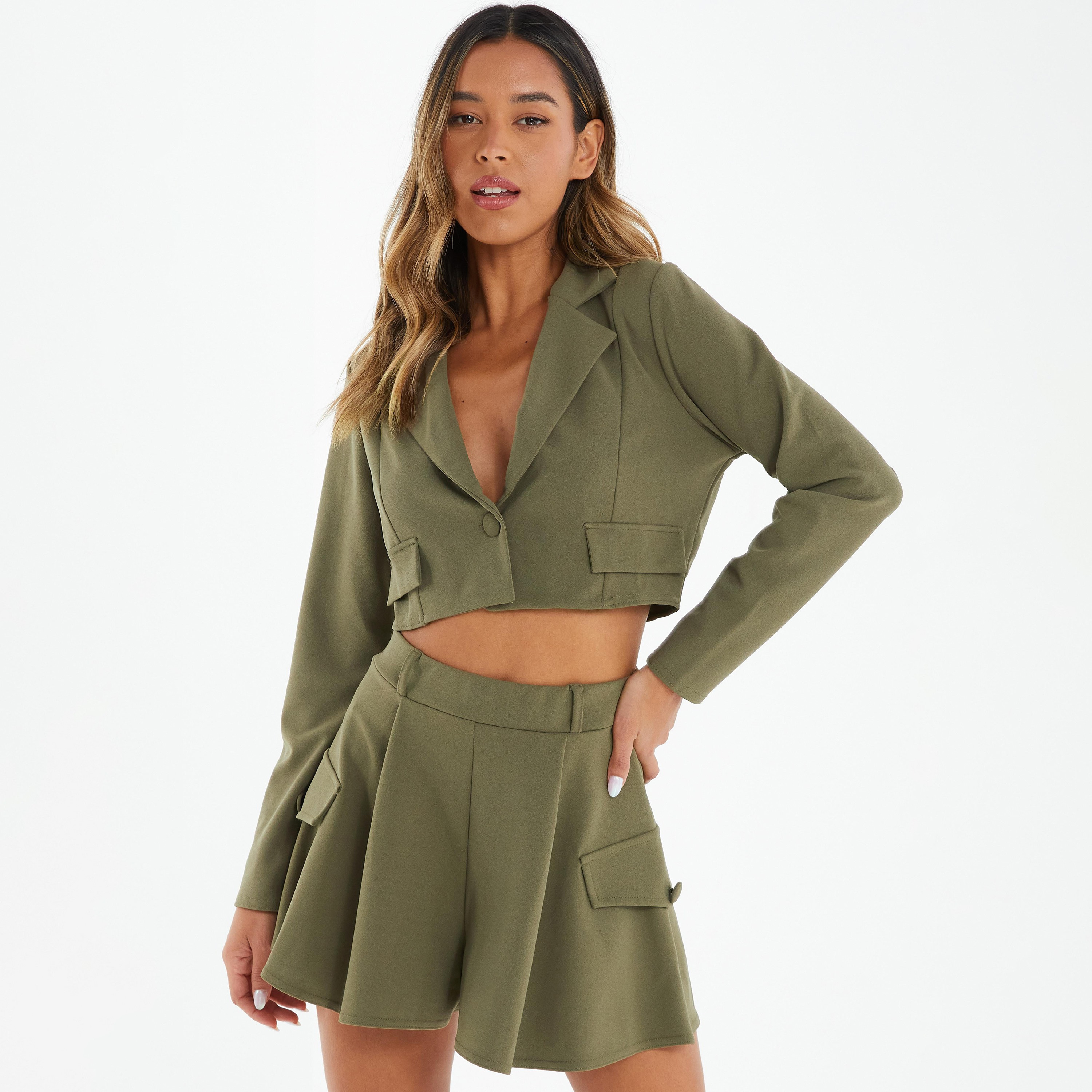 Quiz Plain Notched Lapel Long Sleeves Crop Blazer-women-clothing-coatsandjackets-blazers-image-1