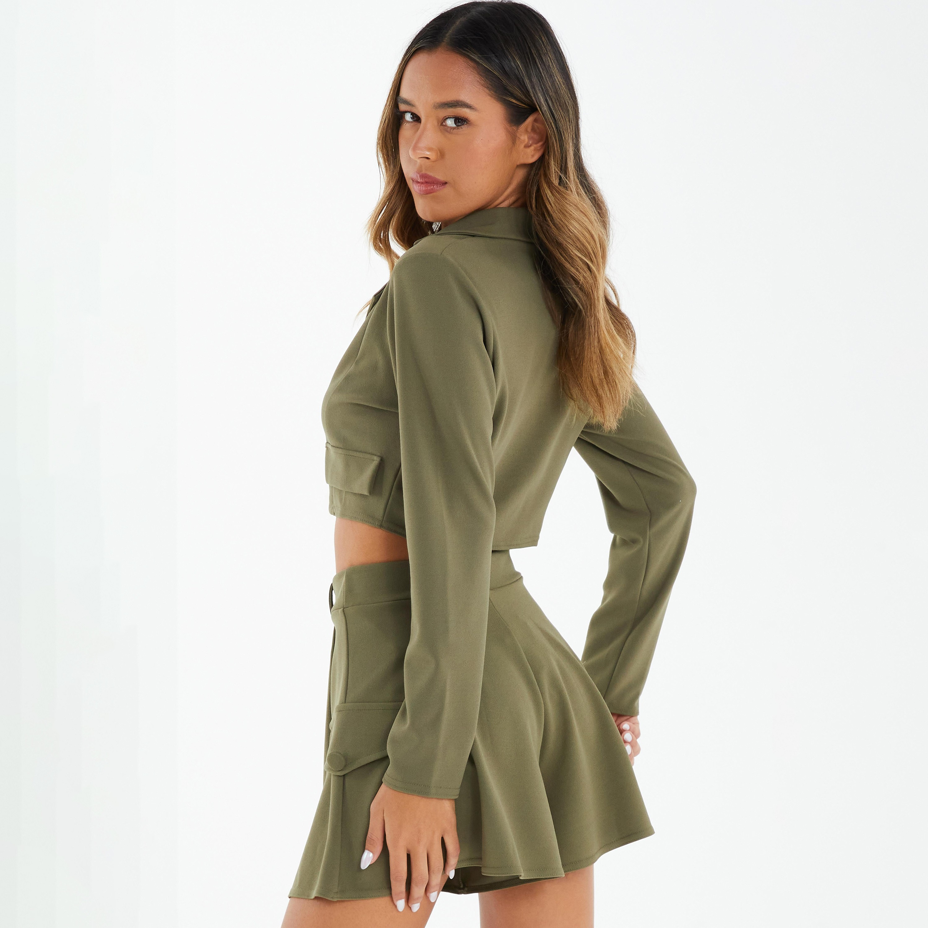 Quiz Plain Notched Lapel Long Sleeves Crop Blazer-women-clothing-coatsandjackets-blazers-image-4