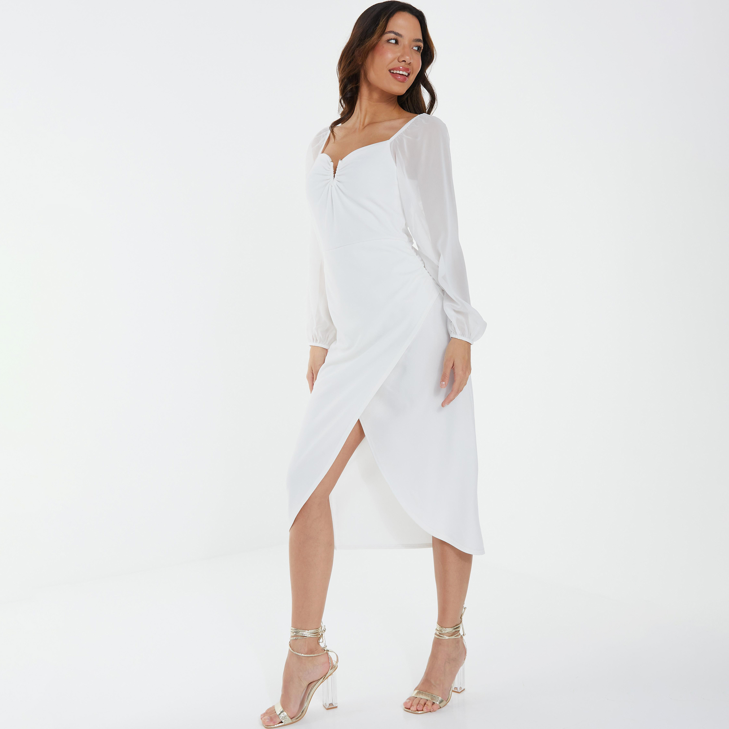 فستان متوسط الطول على شكل قلب سادة من كويز-women-clothing-dresses-image-2