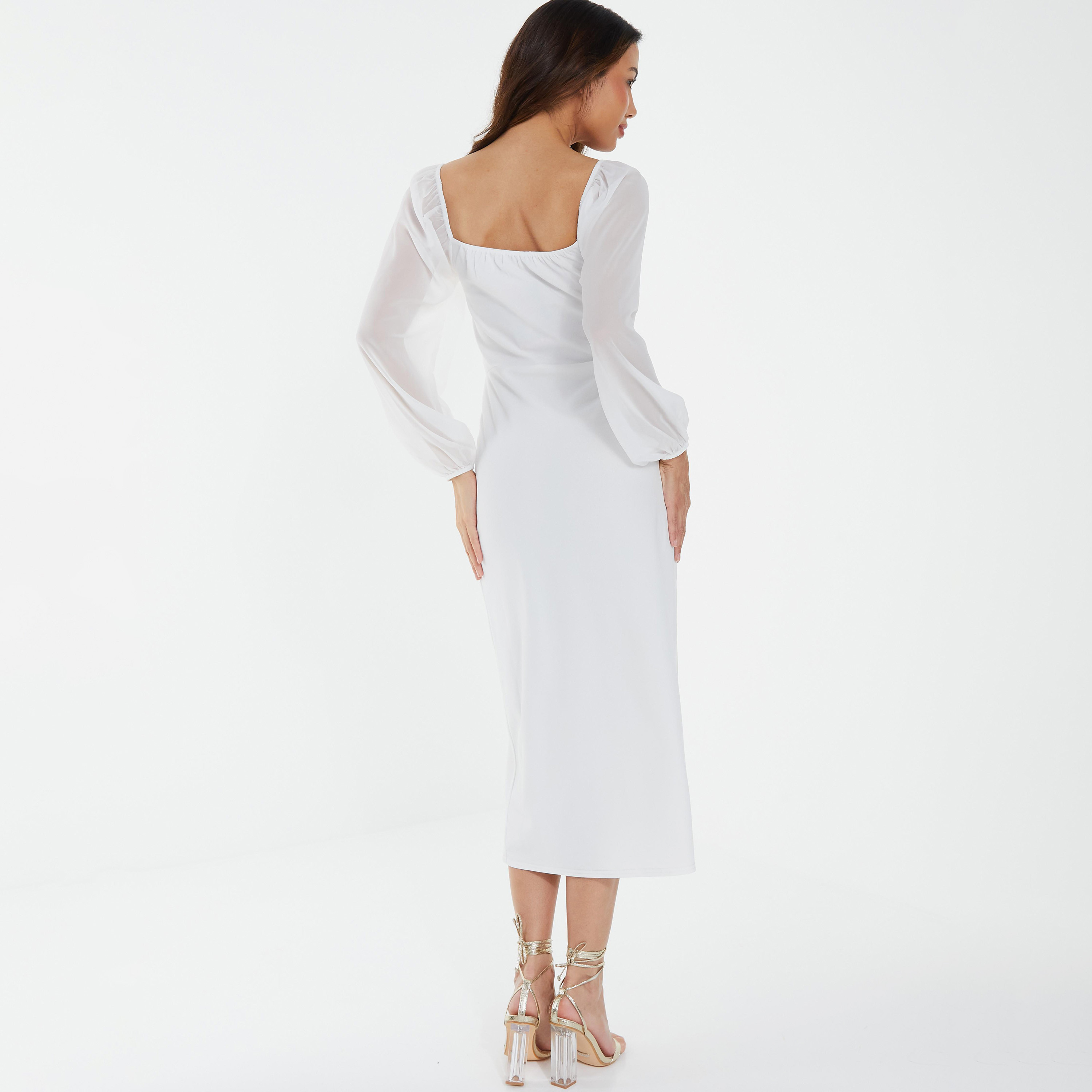 فستان متوسط الطول على شكل قلب سادة من كويز-women-clothing-dresses-image-4