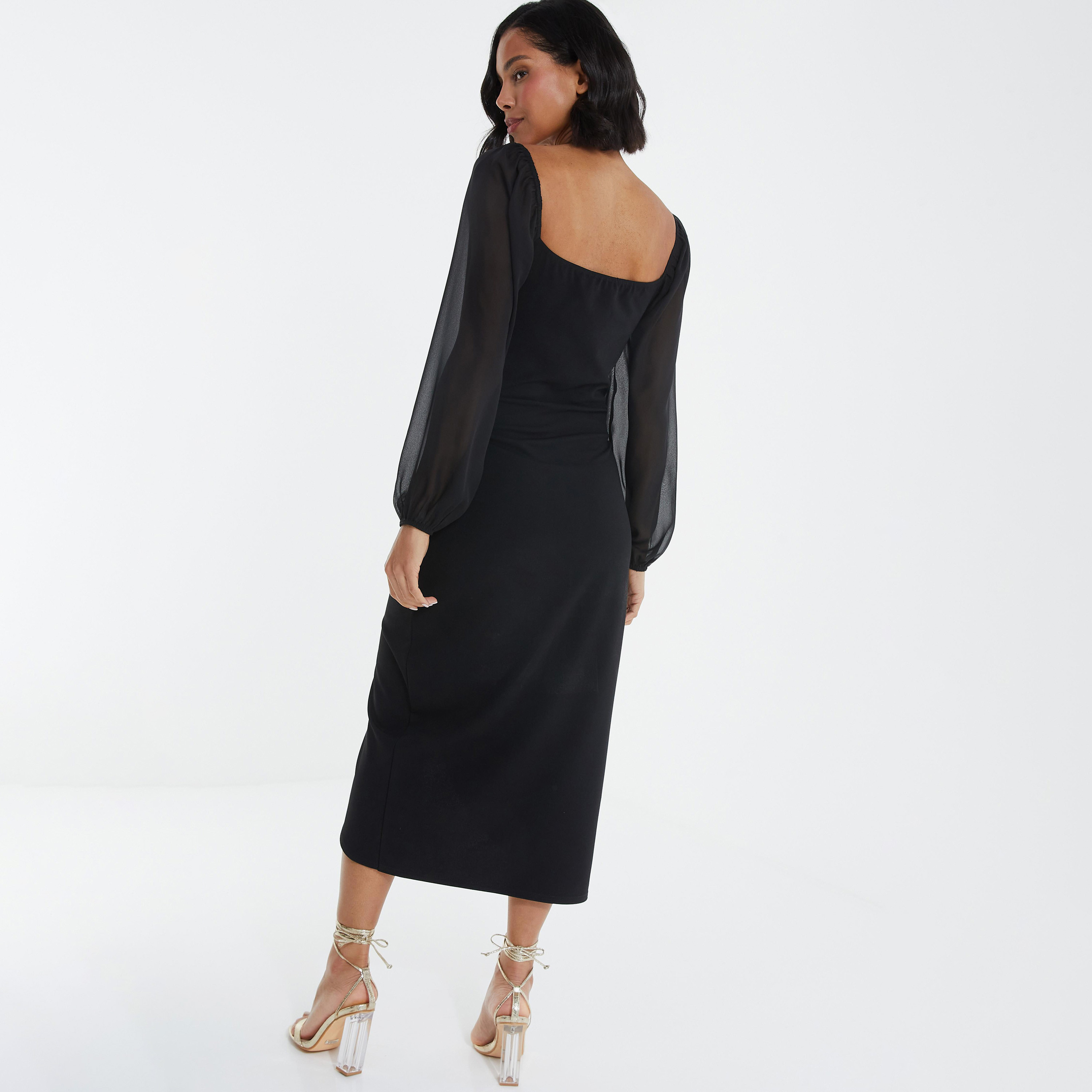 فستان متوسط الطول على شكل قلب سادة من كويز-women-clothing-dresses-image-4