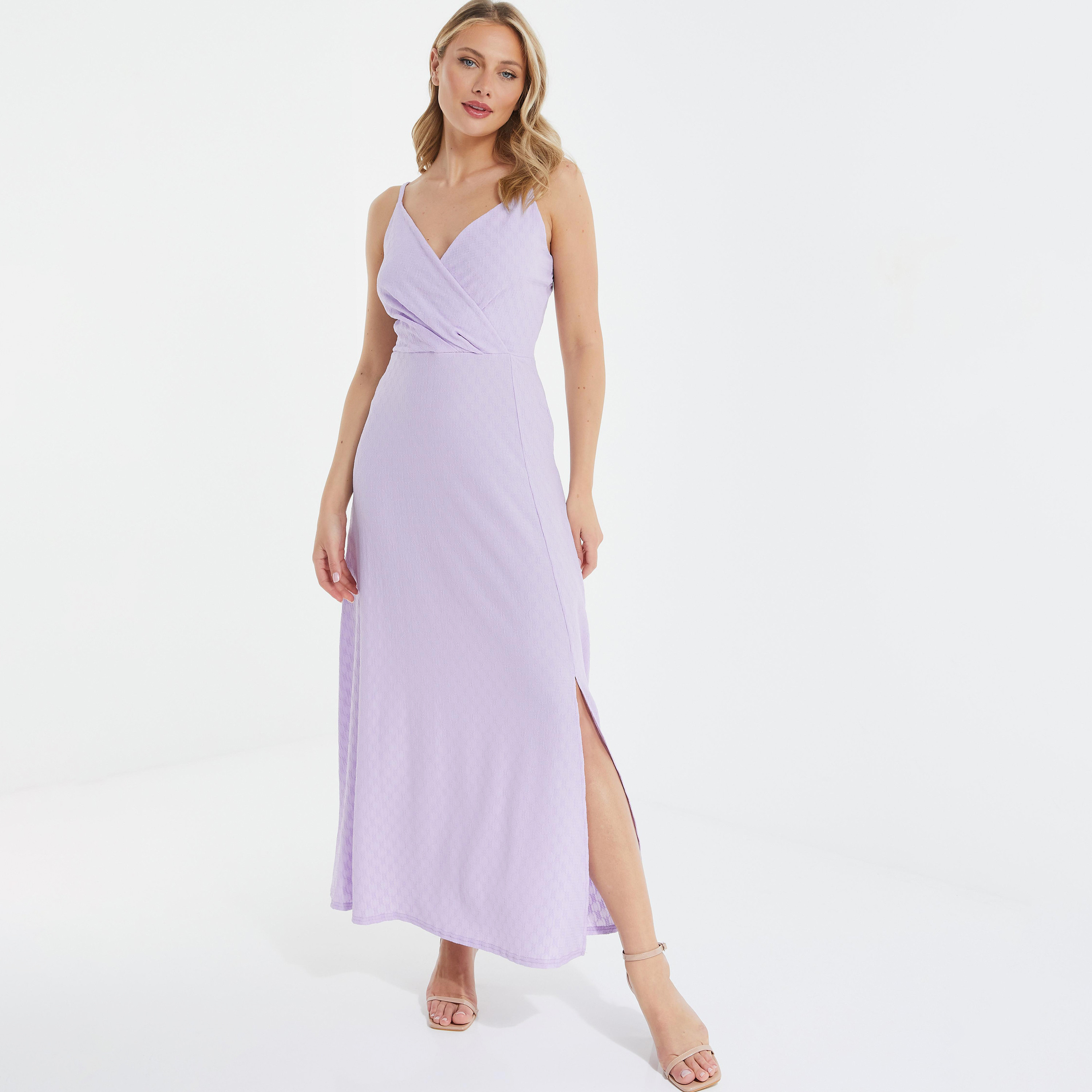 Quiz Plain Shoulder Straps Wrap Maxi Dress with Slit Detail-women-clothing-dresses-image-1