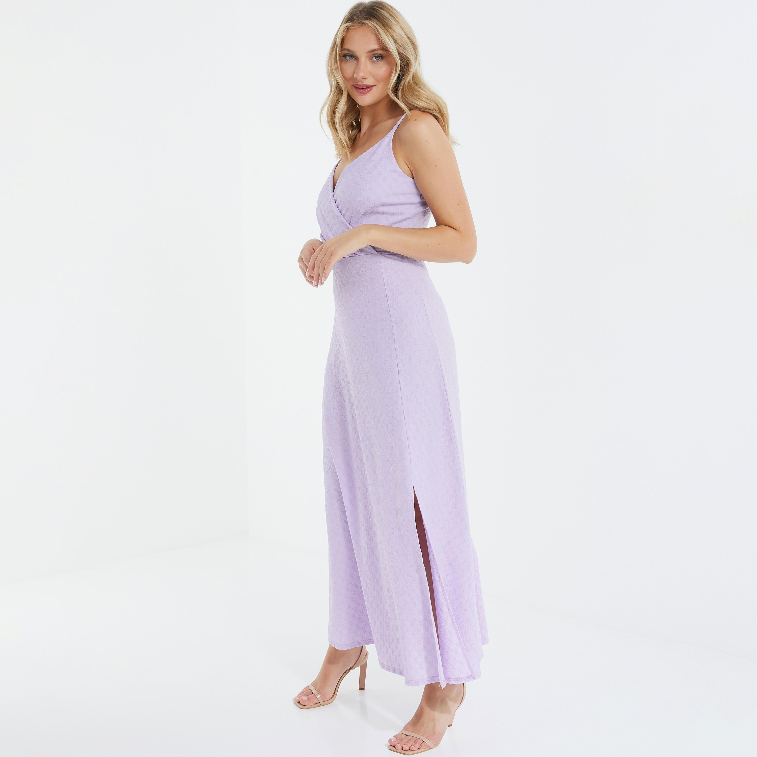 Quiz Plain Shoulder Straps Wrap Maxi Dress with Slit Detail-women-clothing-dresses-image-2
